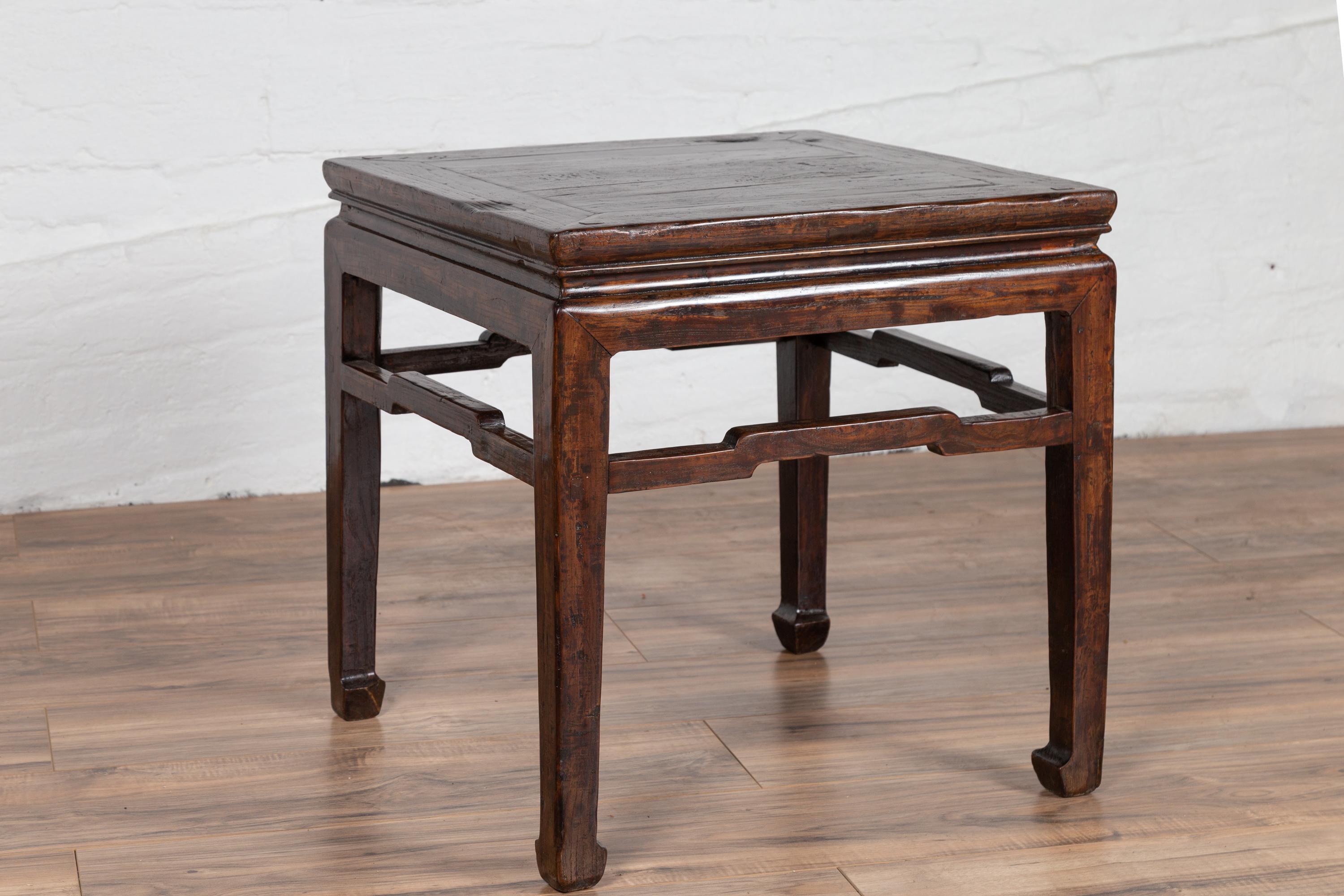 Chinese Vintage Ming Dynasty Style Side Table with Dark Patina and Stretchers 5