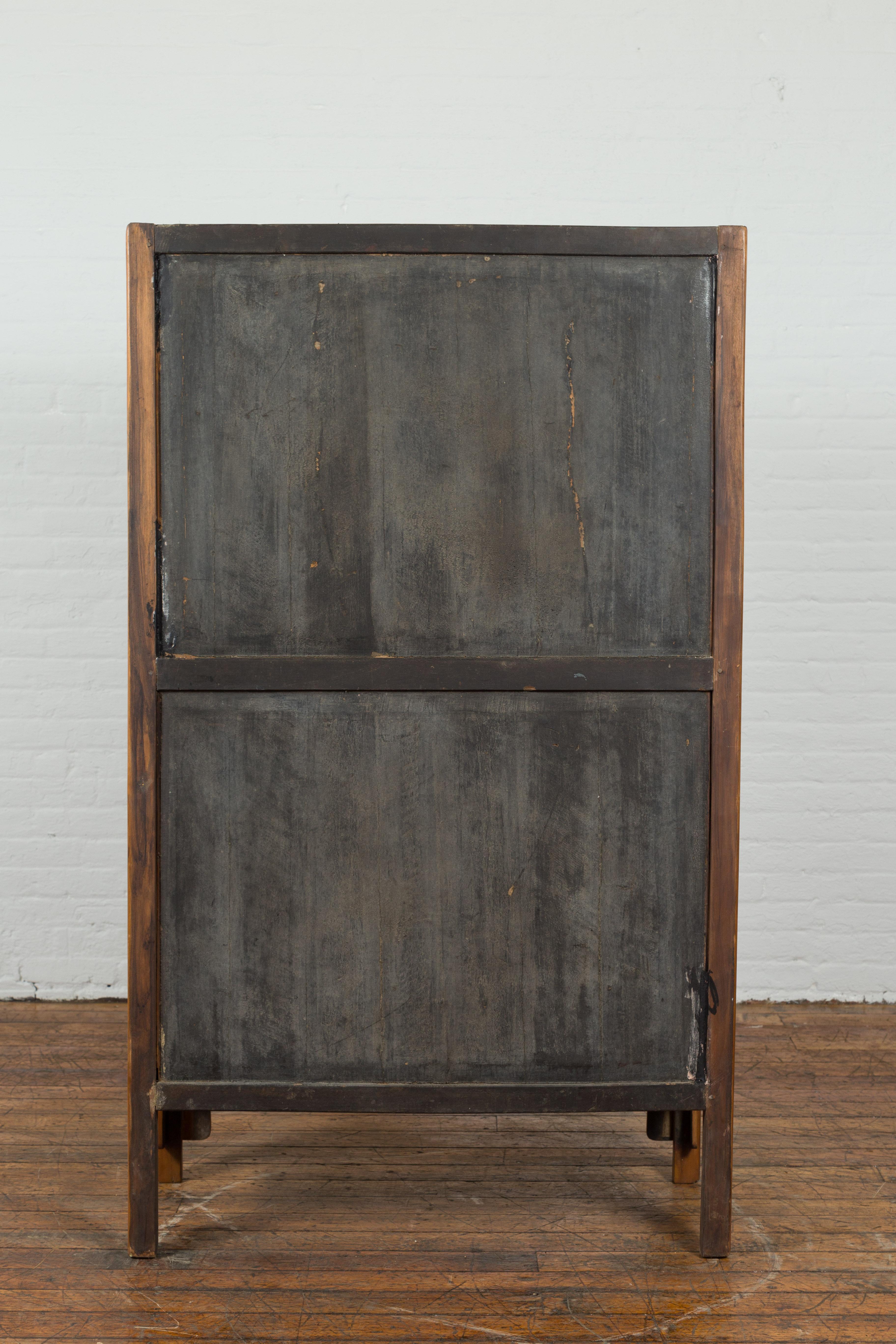 Chinese Vintage Natural Elmwood Cabinet with Brass Hardware and Hidden Drawers 8