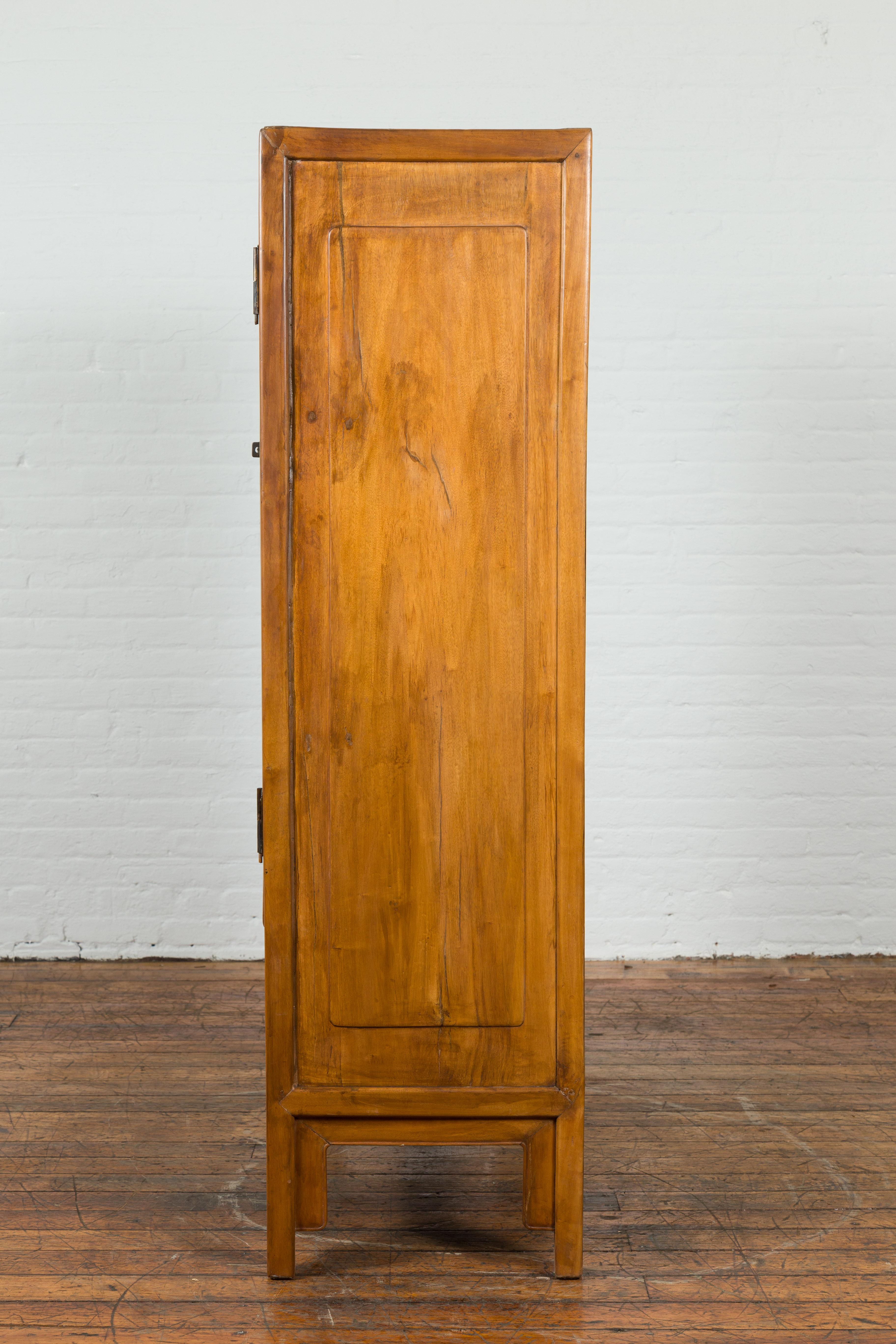 Chinese Vintage Natural Elmwood Cabinet with Brass Hardware and Hidden Drawers 9