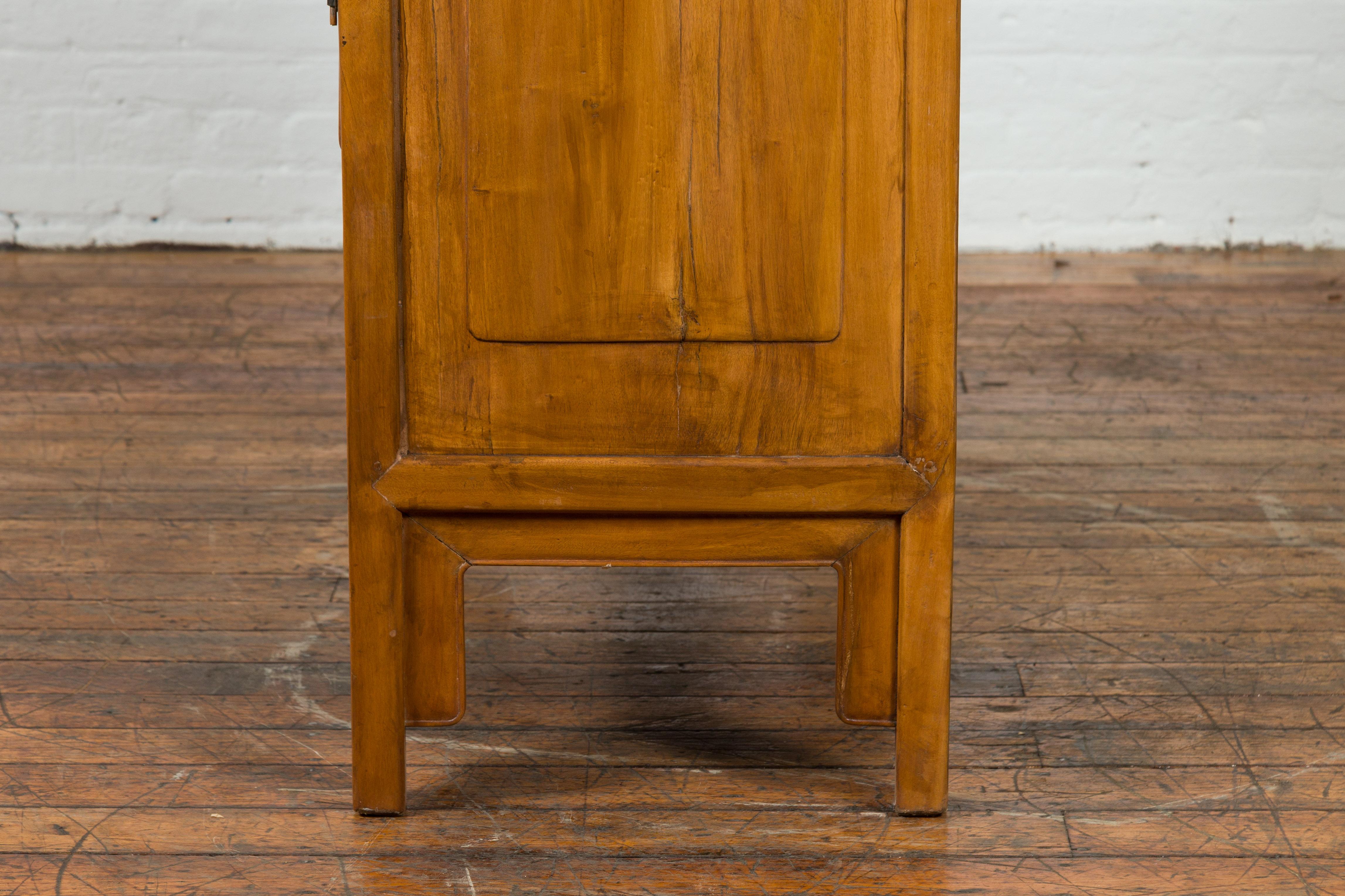 Chinese Vintage Natural Elmwood Cabinet with Brass Hardware and Hidden Drawers 10