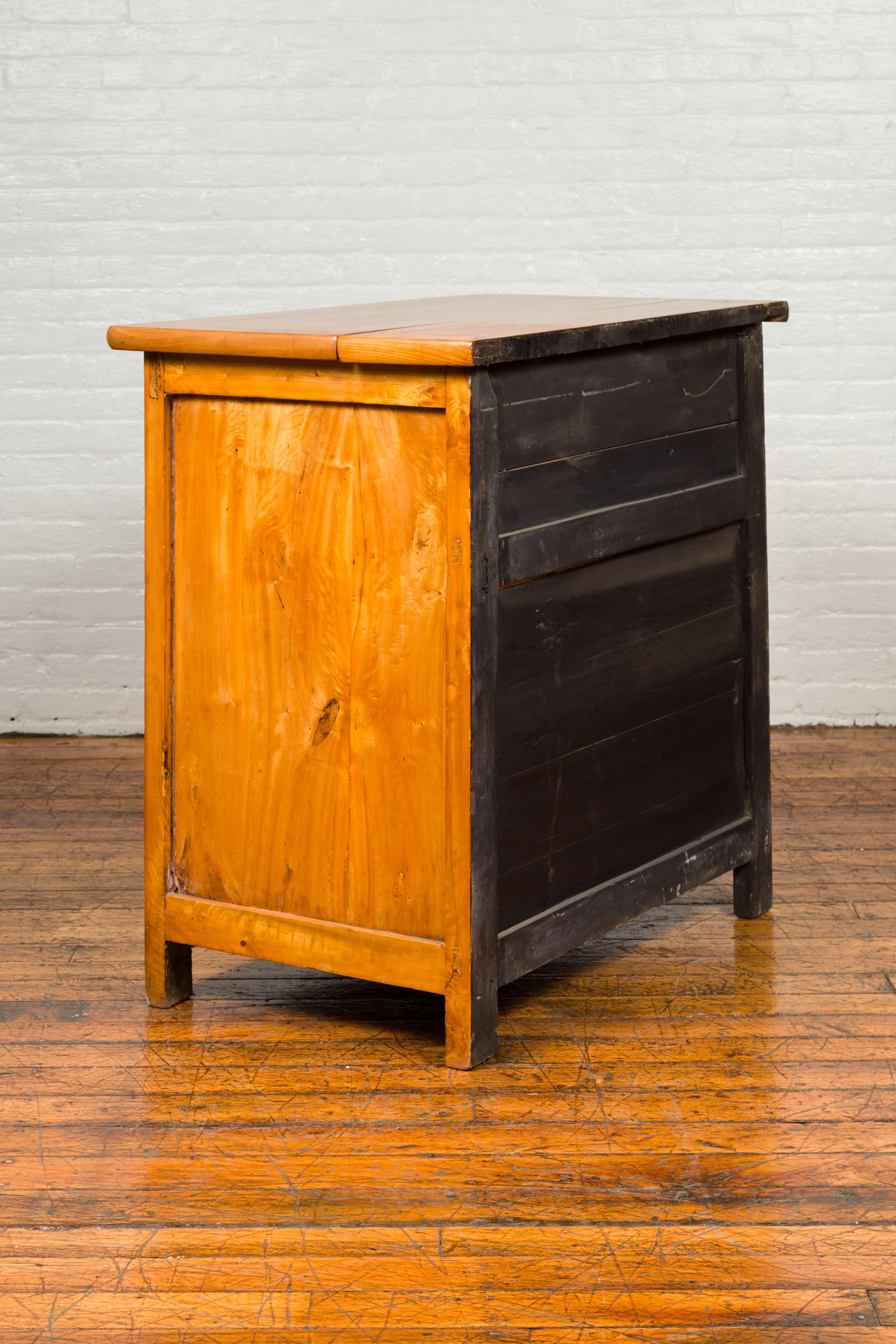 Chinese Vintage Natural Elmwood Console Cabinet with Removable Top and Doors For Sale 9