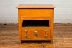 Vintage Natural Elmwood Console Cabinet with Removable Top and Doors