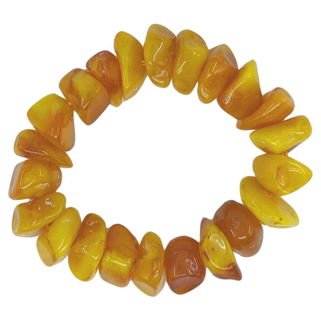 Artisan Chinese Vintage Natural Form Polished Beeswax Bracelet Intense Yellow Color For Sale