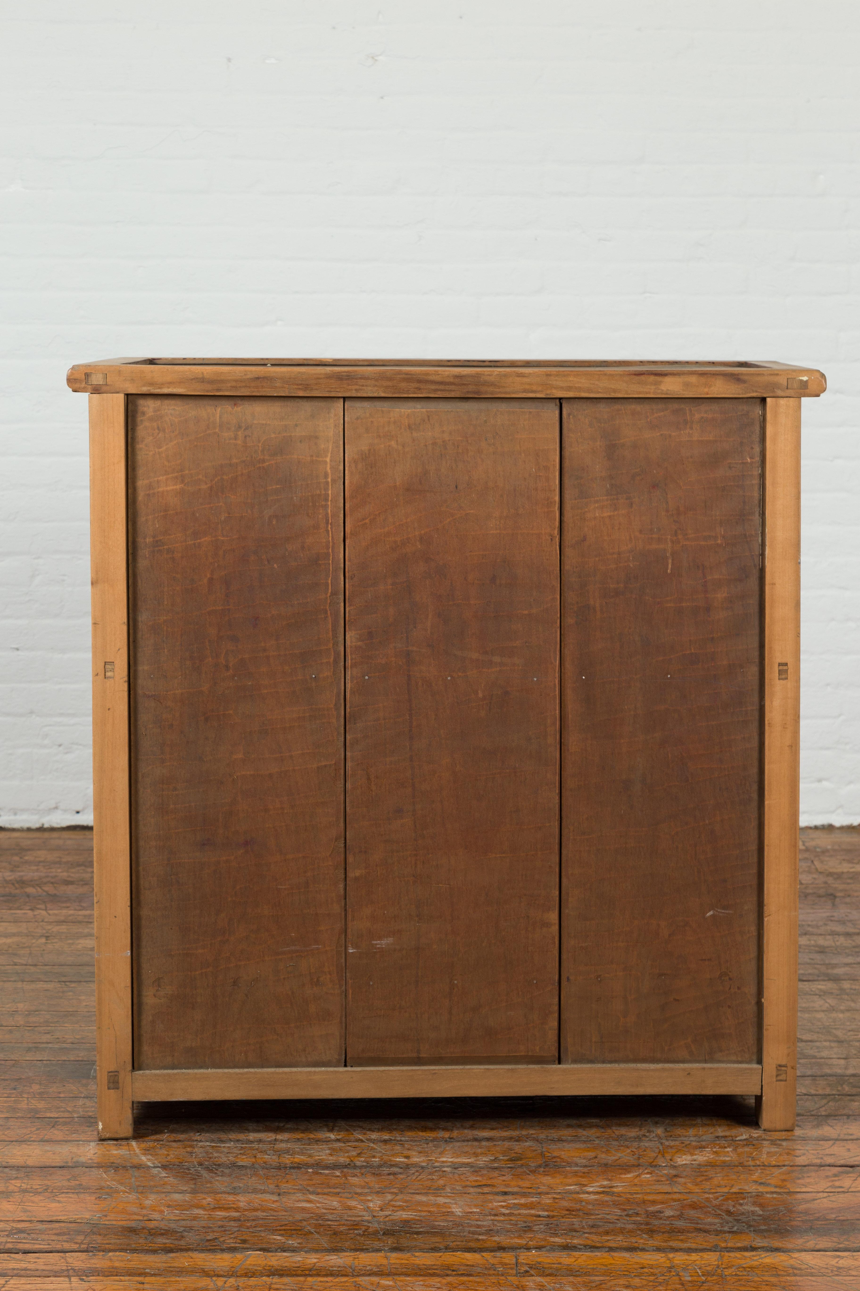 Chinese Vintage Natural Wood Finish Cabinet with Two Doors and Hidden Drawers For Sale 4