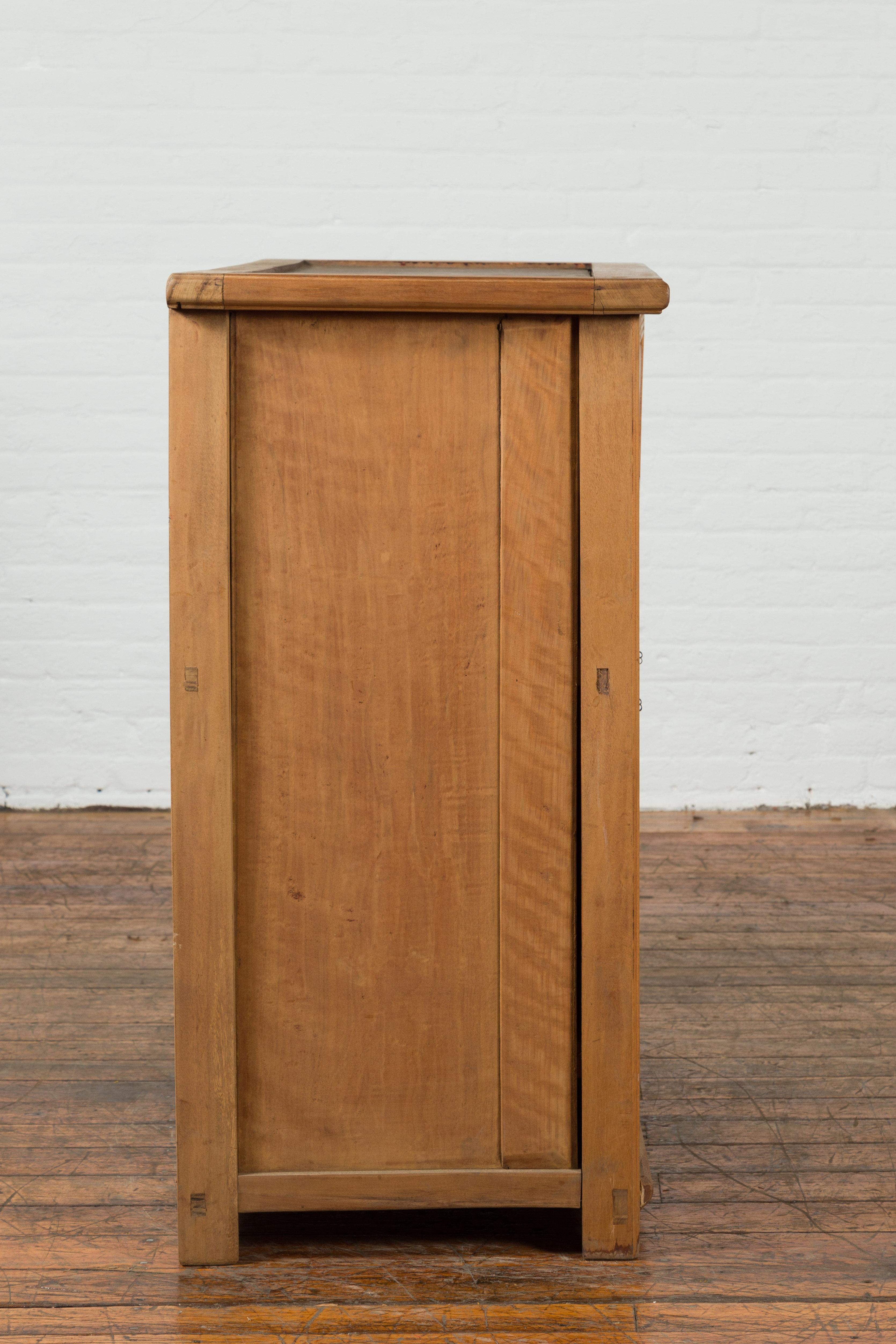 Chinese Vintage Natural Wood Finish Cabinet with Two Doors and Hidden Drawers For Sale 2