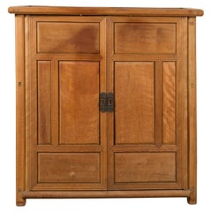 Chinese Vintage Natural Wood Finish Cabinet with Two Doors and Hidden Drawers