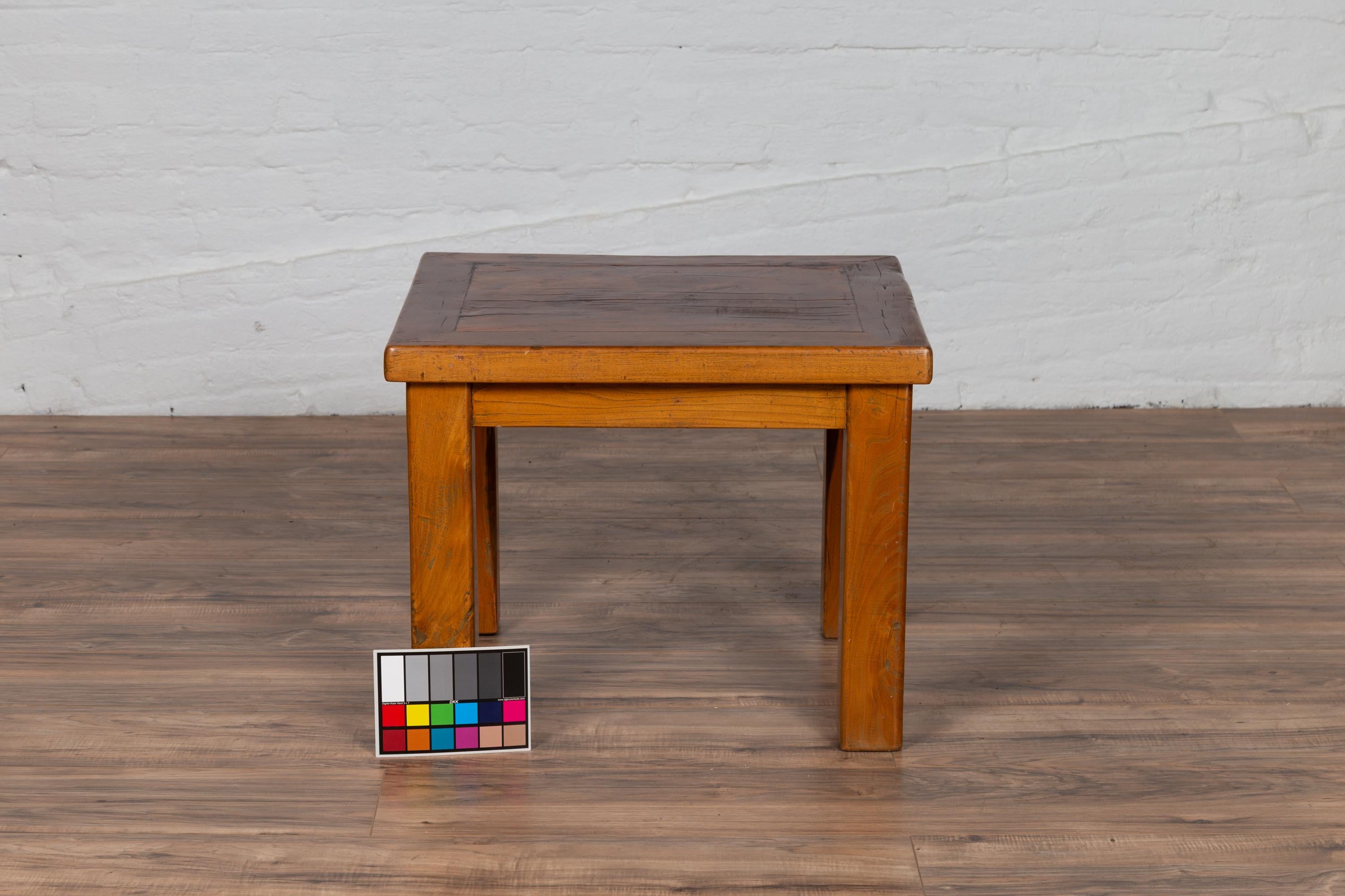 Chinese Vintage Natural Wood Side Table with Square Legs and Contemporary Design For Sale 2