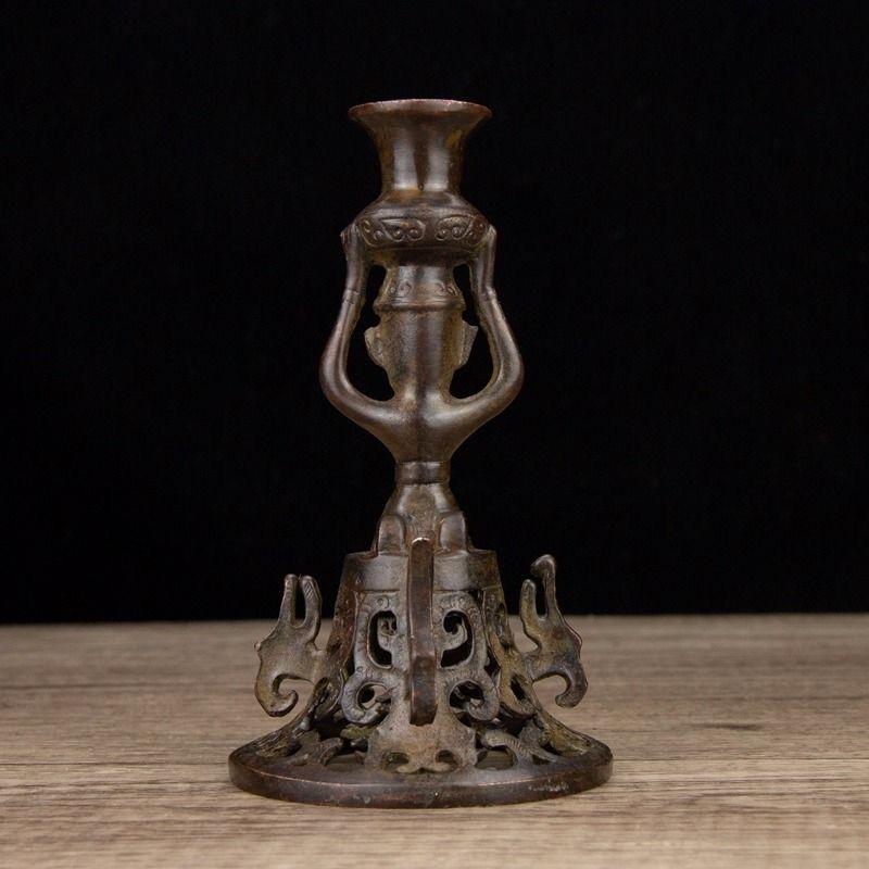 Chinese Vintage Old Bronze Candlestick  For Sale 3