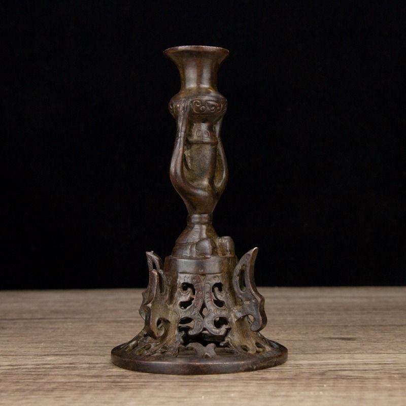 Chinese Vintage Old Bronze Candlestick  For Sale 5