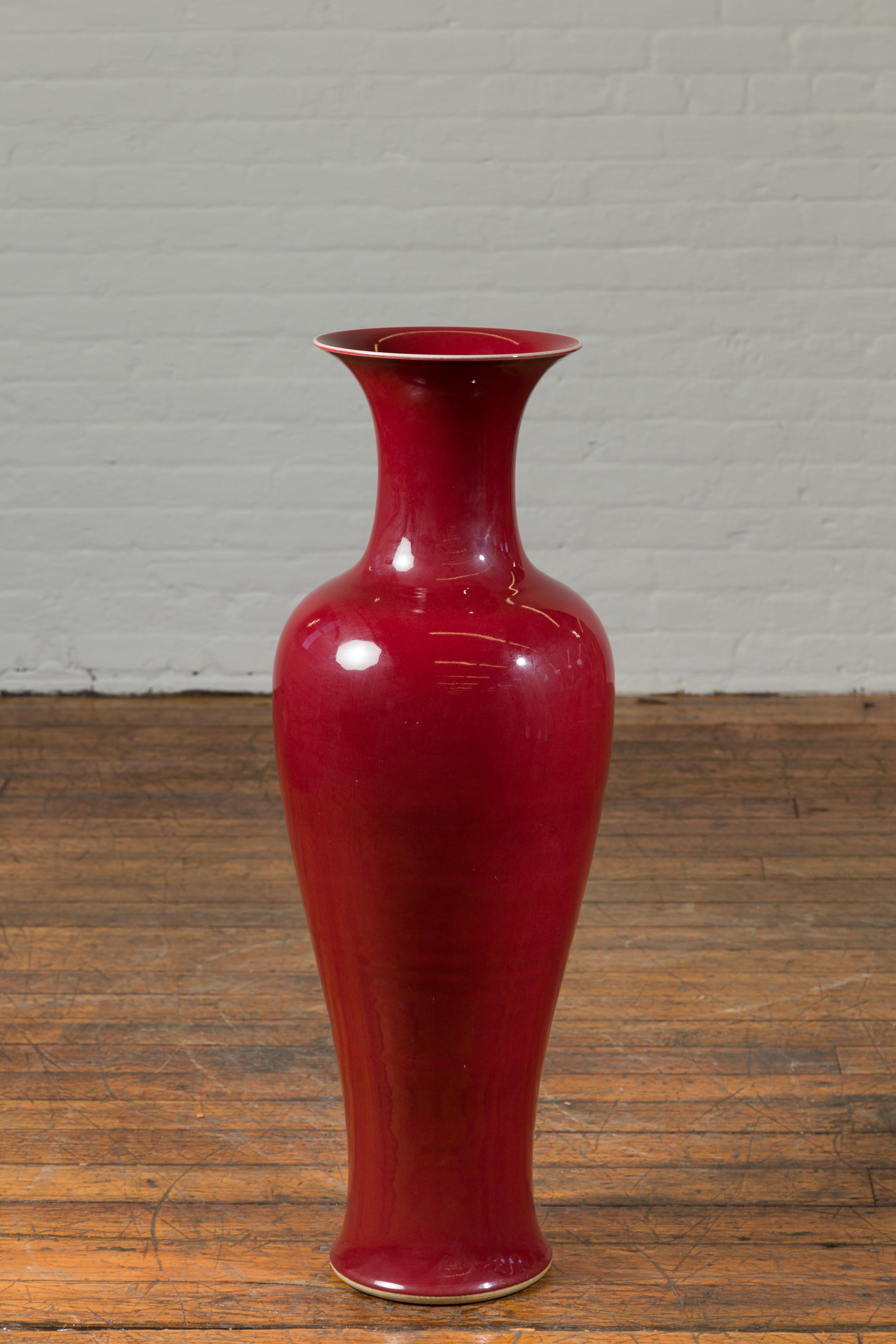 Glazed Chinese Vintage Oxblood Altar Vase with Flaring Neck, Several Available For Sale