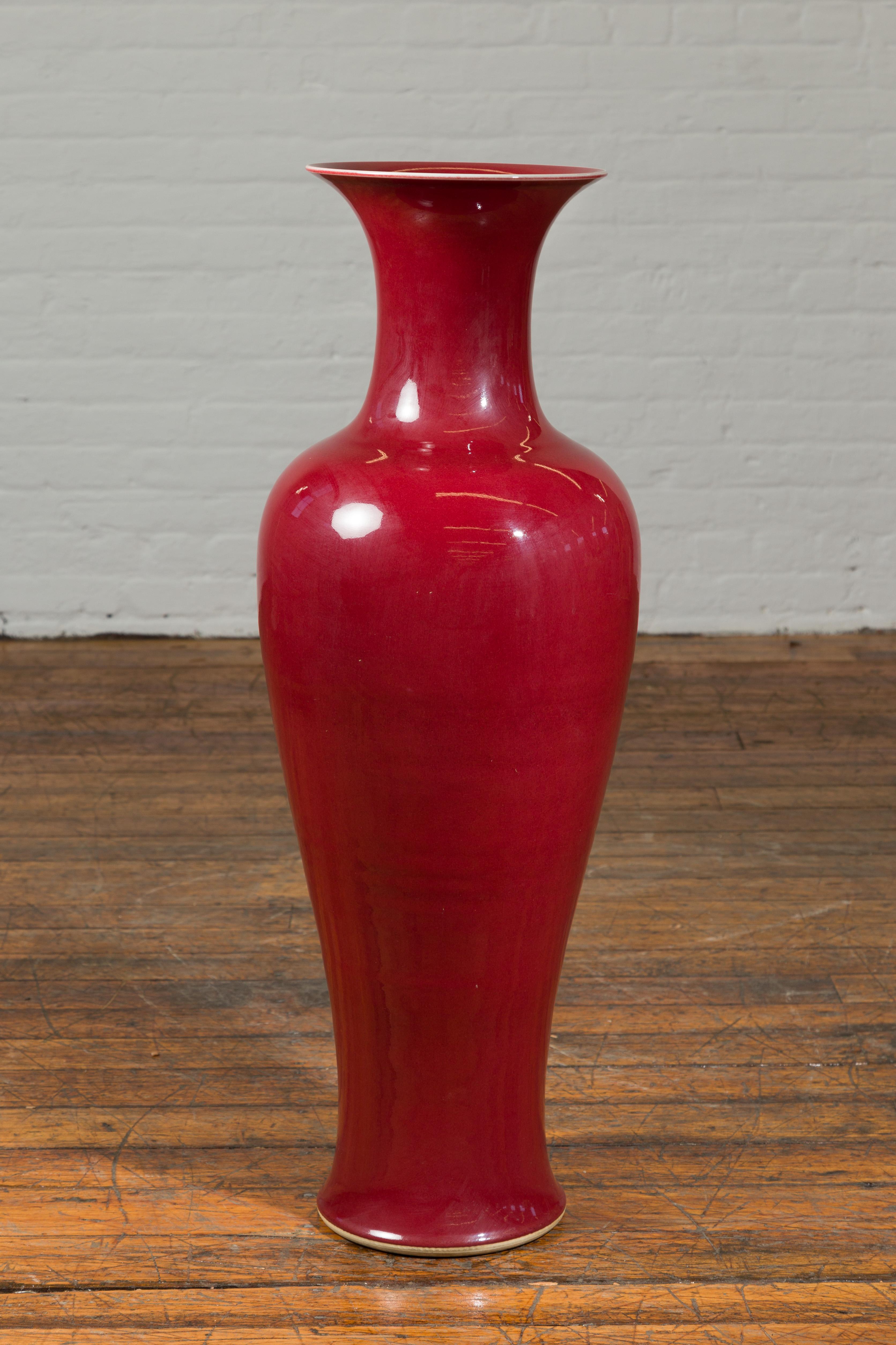 Chinese Vintage Oxblood Altar Vase with Flaring Neck, Several Available In Good Condition For Sale In Yonkers, NY