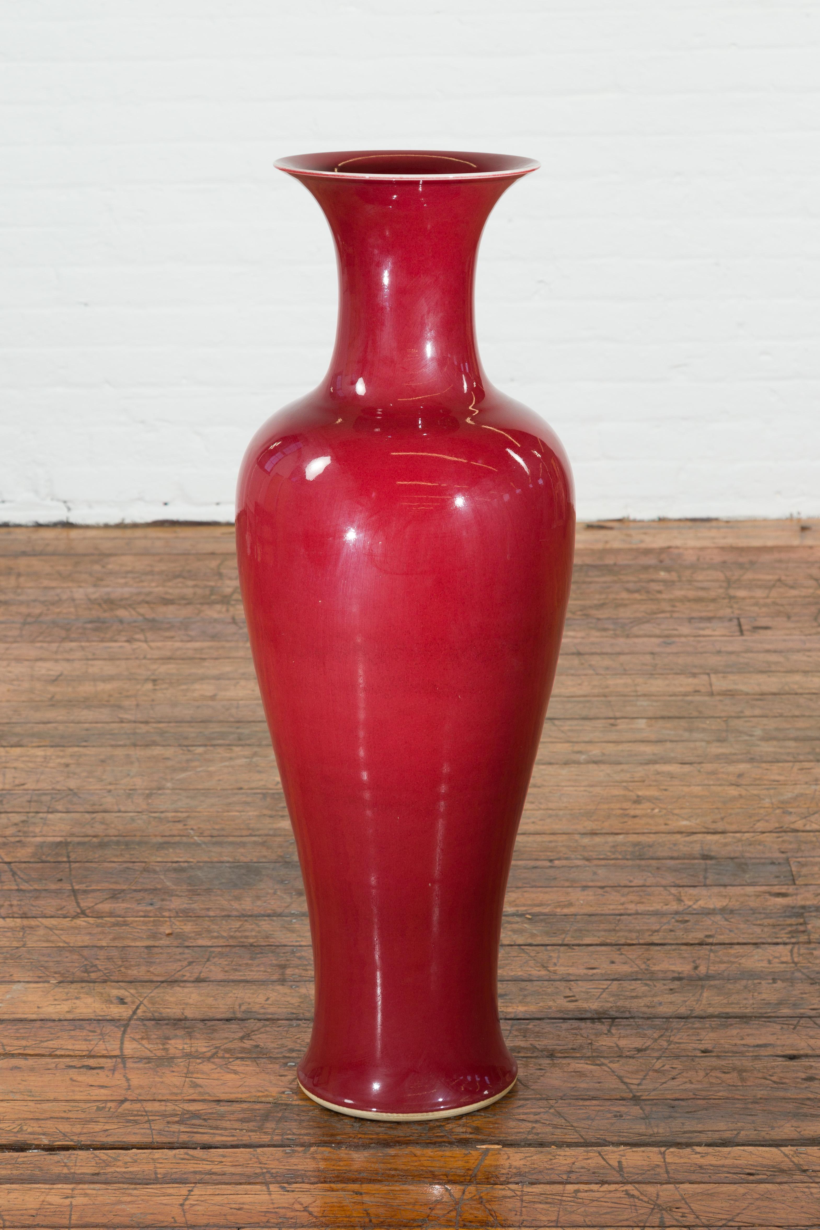 20th Century Chinese Vintage Oxblood Altar Vase with Flaring Neck, Several Available For Sale