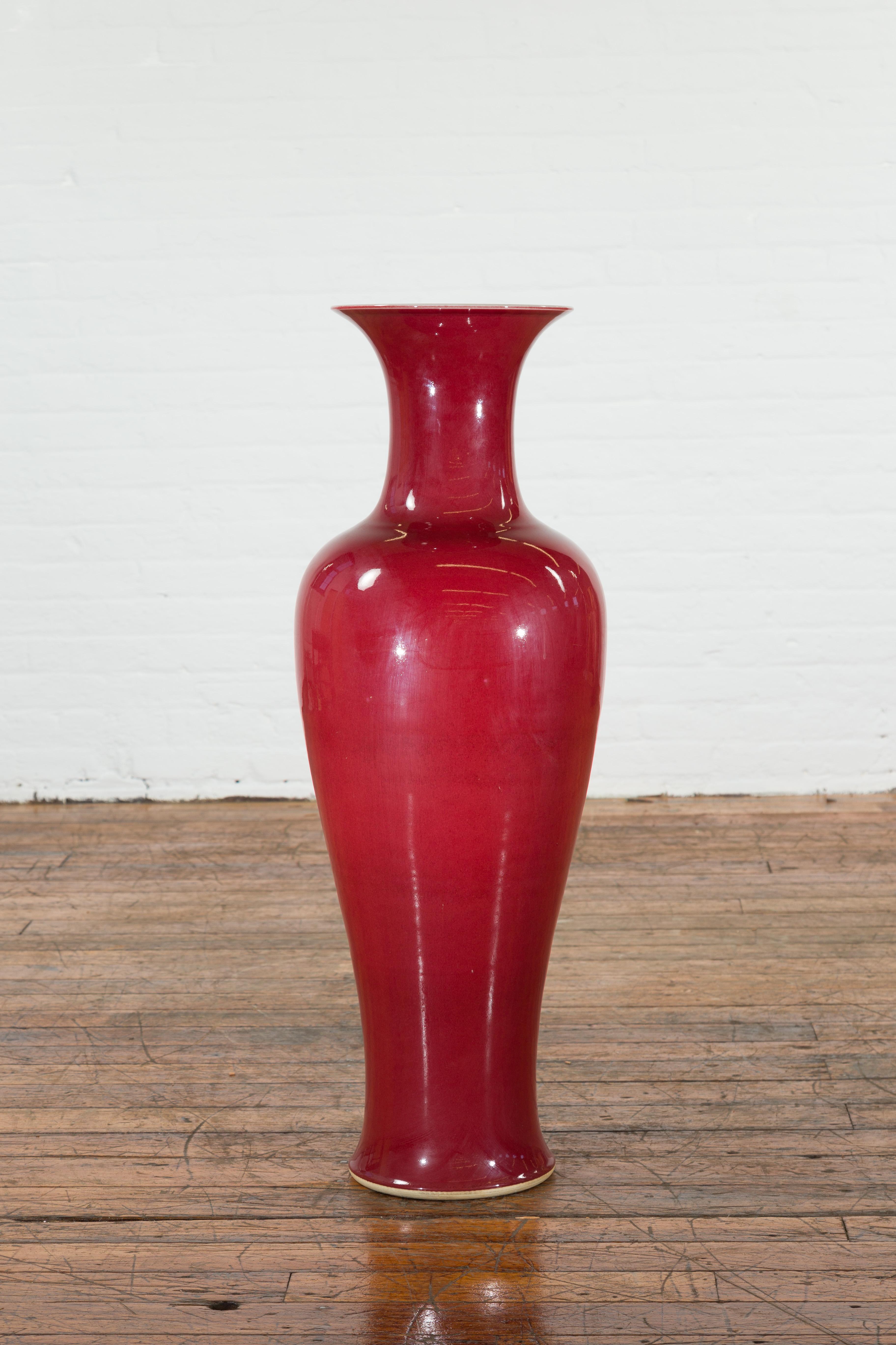 Ceramic Chinese Vintage Oxblood Altar Vase with Flaring Neck, Several Available For Sale