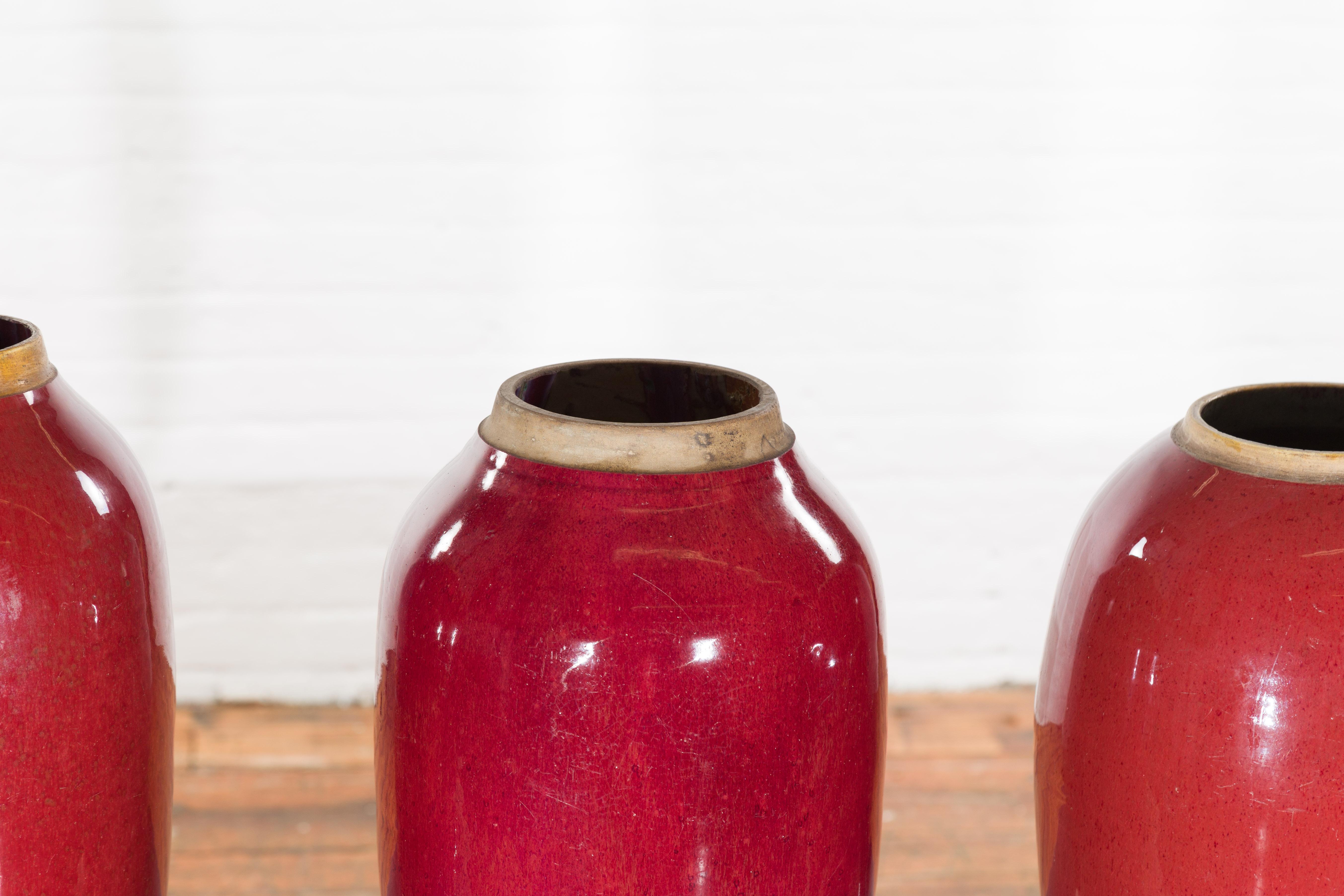 Vintage Oxblood Glazed Chinese Altar Vases with Unglazed Rims, Sold Individually For Sale 5