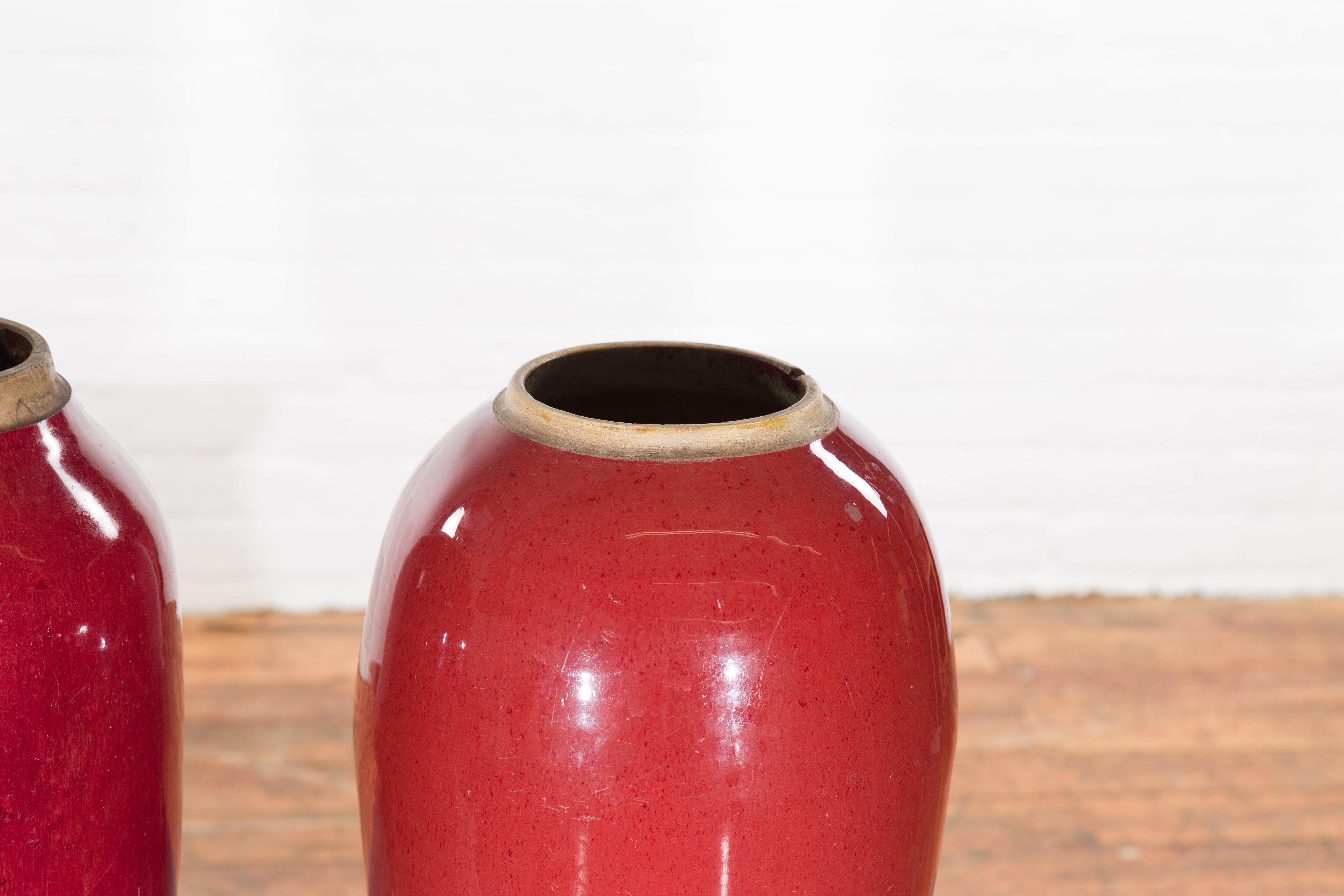 Vintage Oxblood Glazed Chinese Altar Vases with Unglazed Rims, Sold Individually For Sale 6