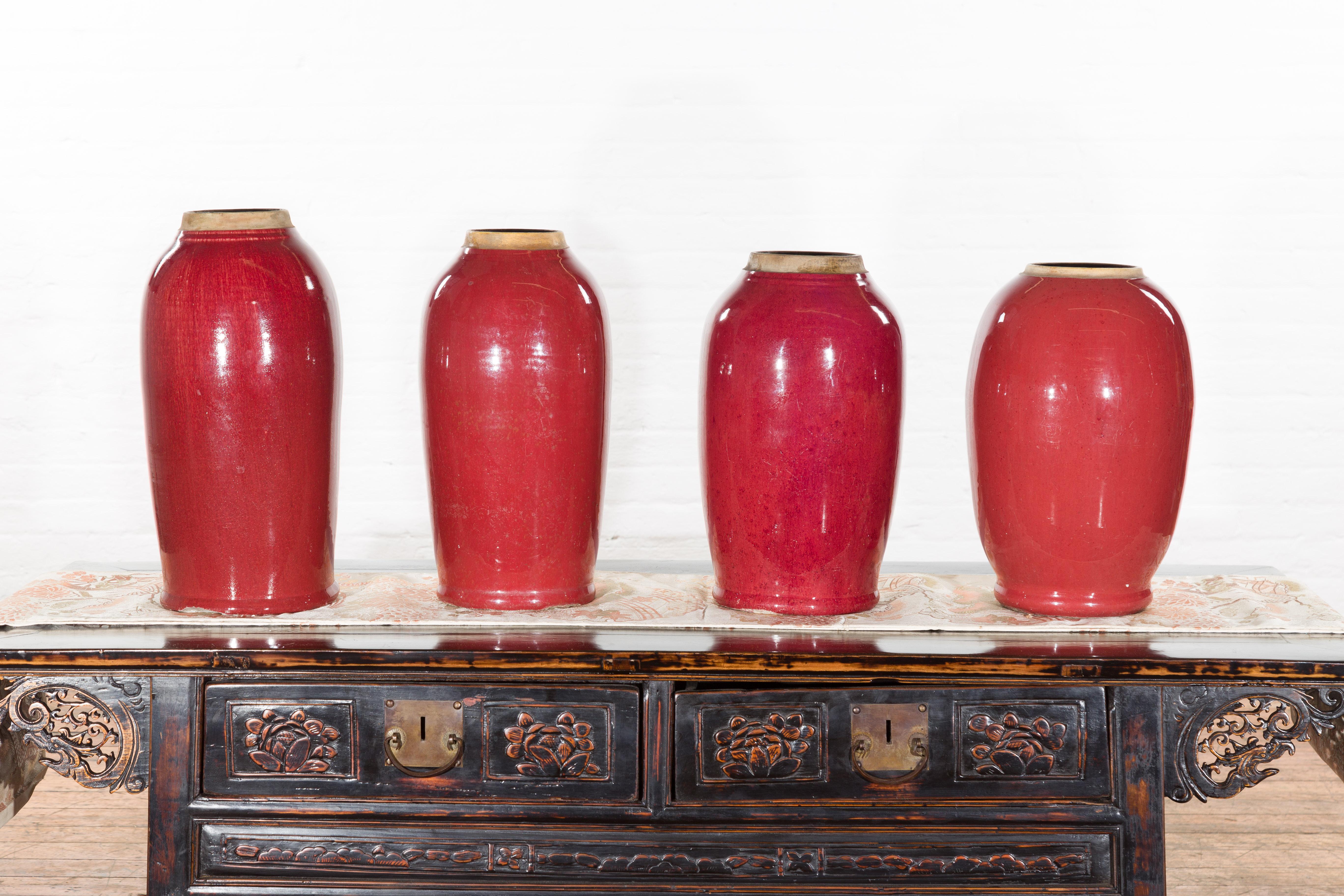 Vintage Oxblood Glazed Chinese Altar Vases with Unglazed Rims, Sold Individually For Sale 8