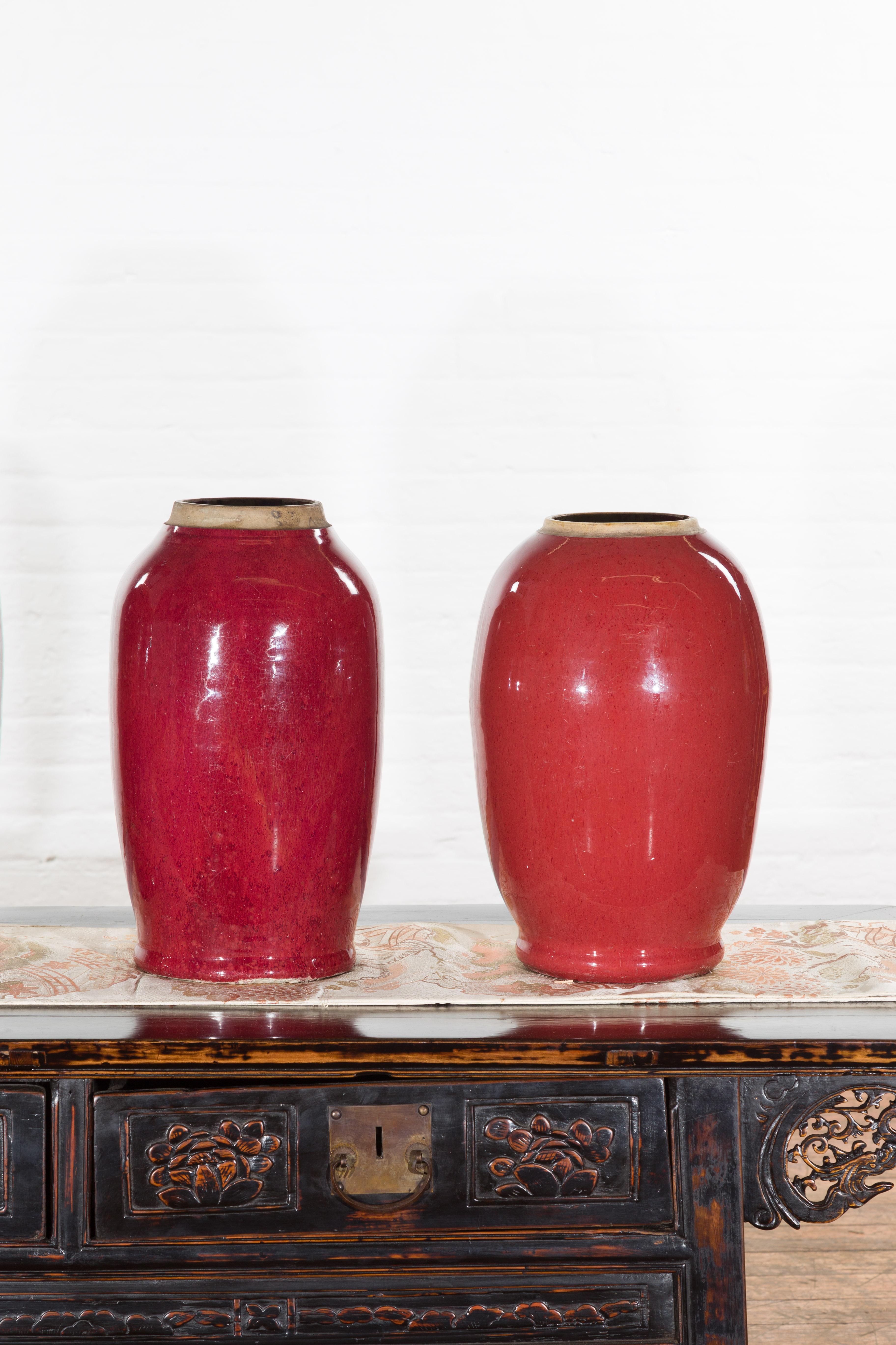 Vintage Oxblood Glazed Chinese Altar Vases with Unglazed Rims, Sold Individually For Sale 2