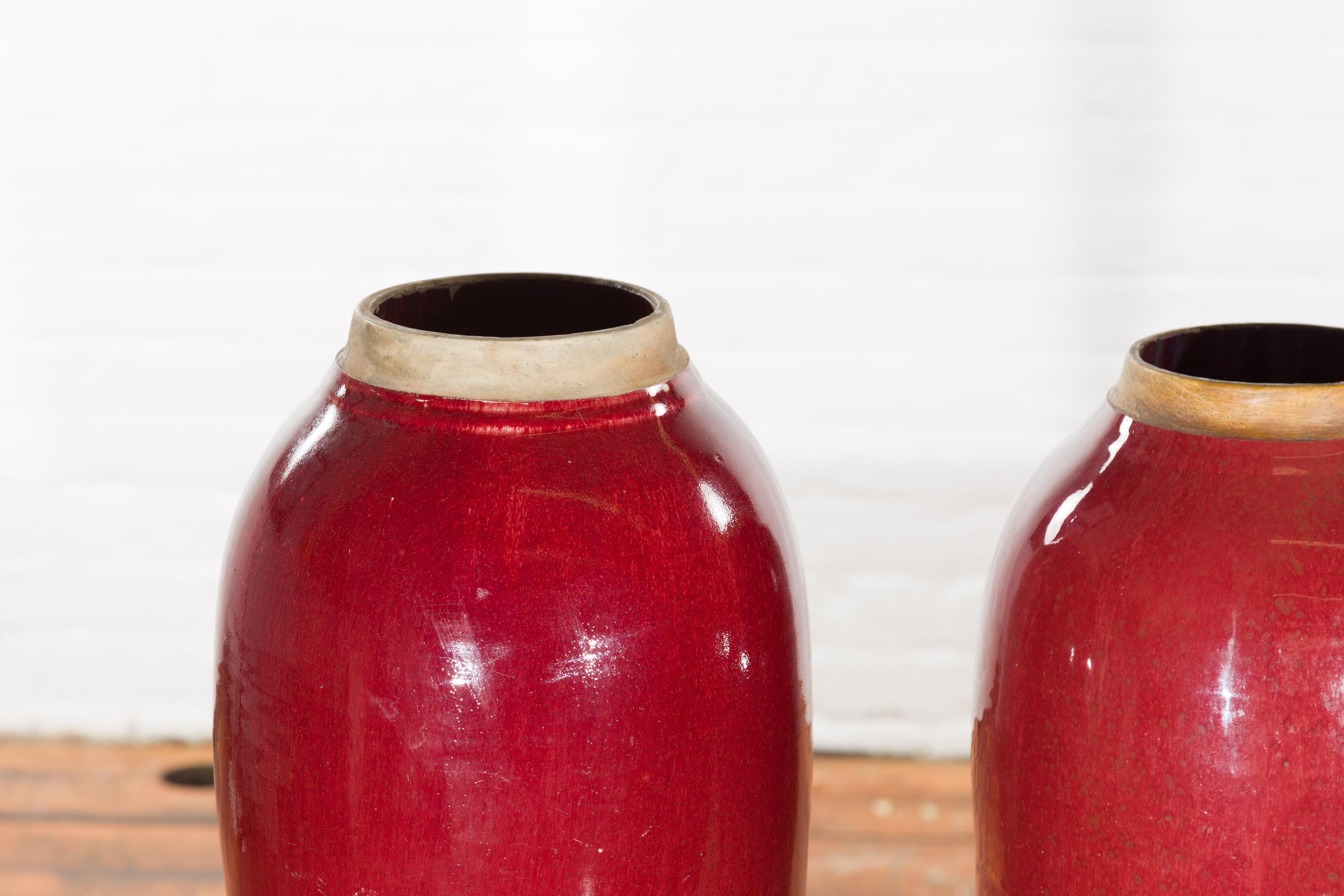 Vintage Oxblood Glazed Chinese Altar Vases with Unglazed Rims, Sold Individually For Sale 3
