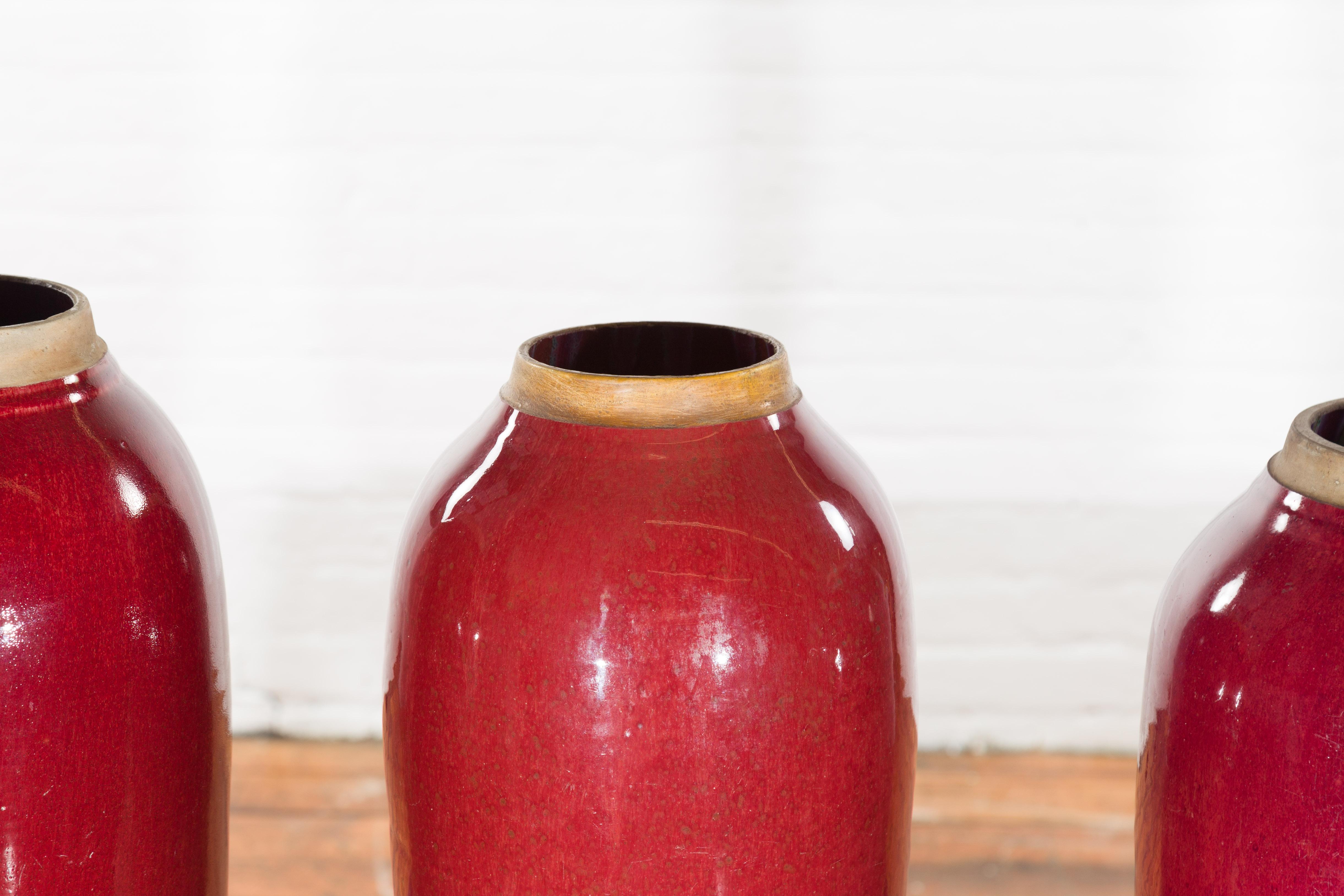 Vintage Oxblood Glazed Chinese Altar Vases with Unglazed Rims, Sold Individually For Sale 4