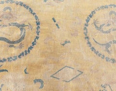 Chinese Vintage Pale Sand Rug With Imperial Dragons And Auspicious Motifs