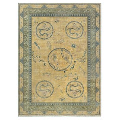 Chinese Vintage Pale Sand Rug With Imperial Dragons And Auspicious Motifs
