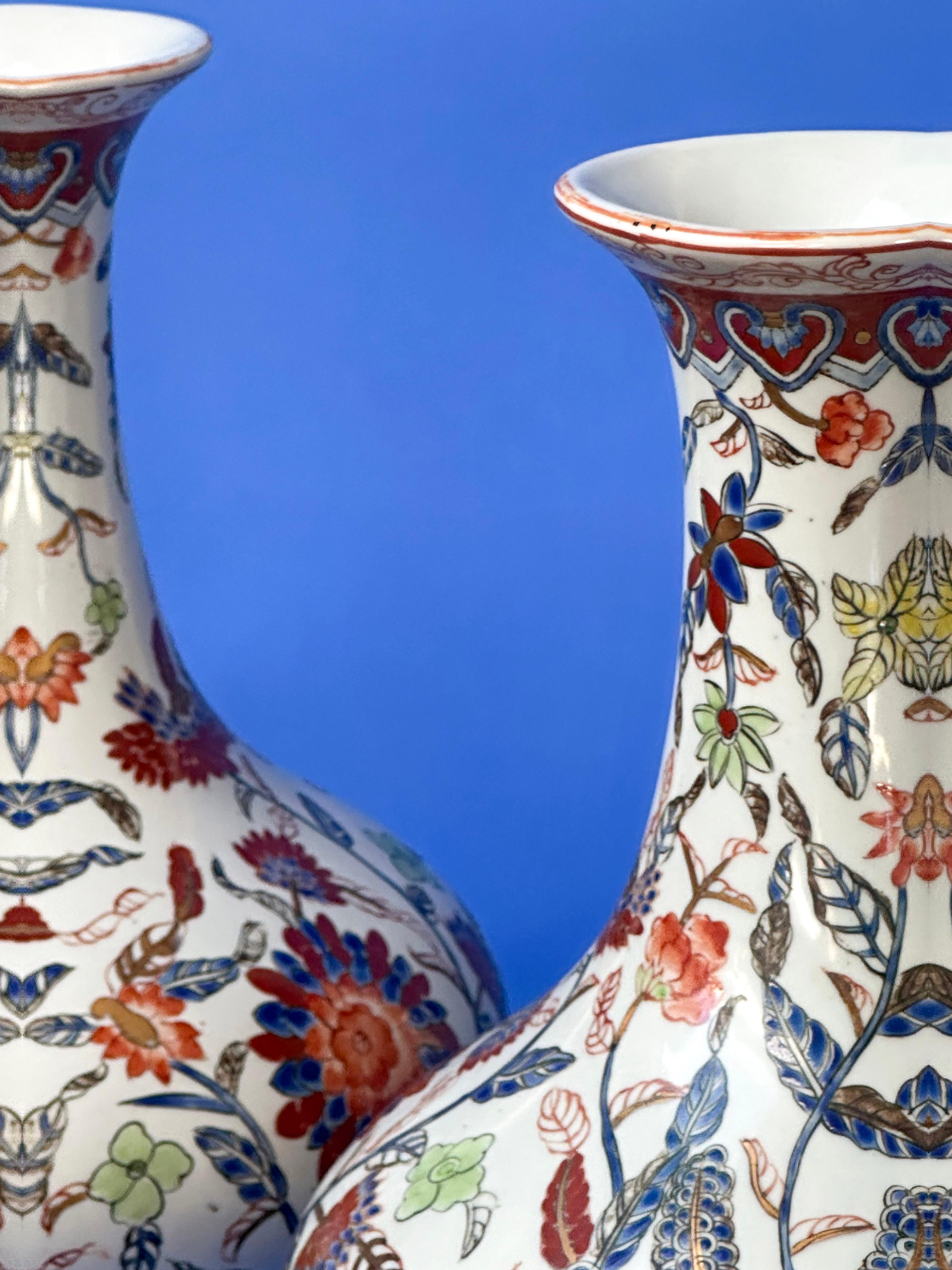 Late 20th Century Chinese Vintage Pear Shaped Porcelain Vases - Red and Blue Tongzhi/Qing Style