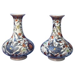 Chinese Vintage Pear Shaped Porcelain Vases - Red and Blue Tongzhi Qing Style