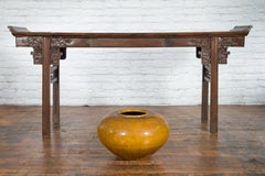 Vintage Porcelain Low Squat Planter with Yellow Mustard Glaze