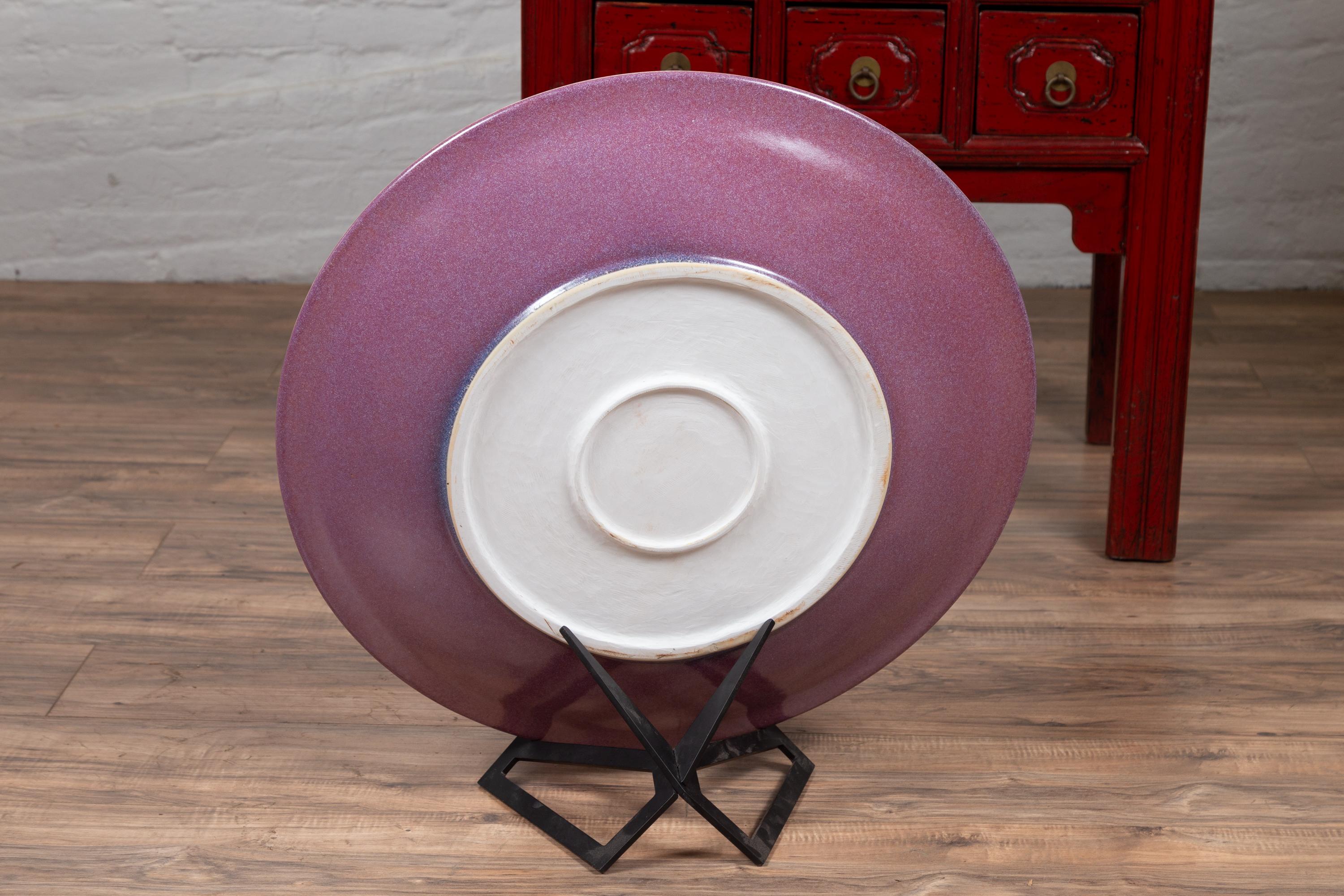 Chinese Vintage Purple Ceramic Charger Plate from the 1980s, Two Available For Sale 2
