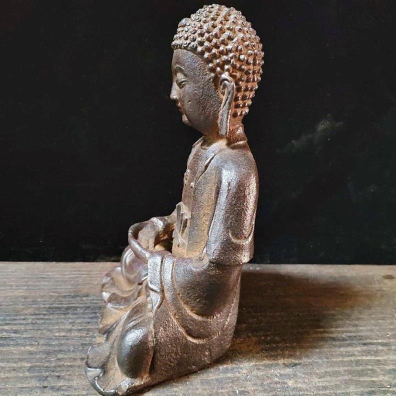 Seltene eiserne Zazen-Buddha-Statue aus Zazen, chinesische Vintage im Angebot 3