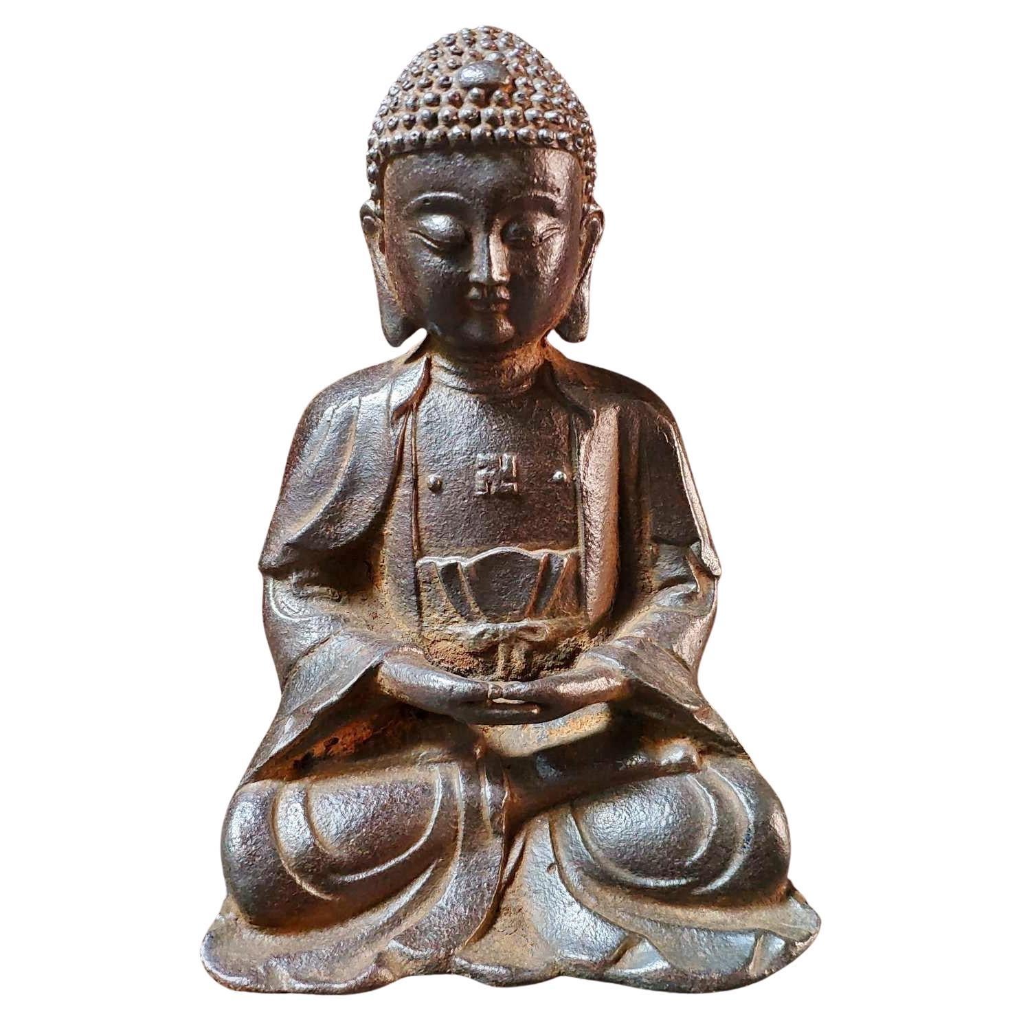 Chinese Vintage Rare Iron Zazen Buddha Statue For Sale