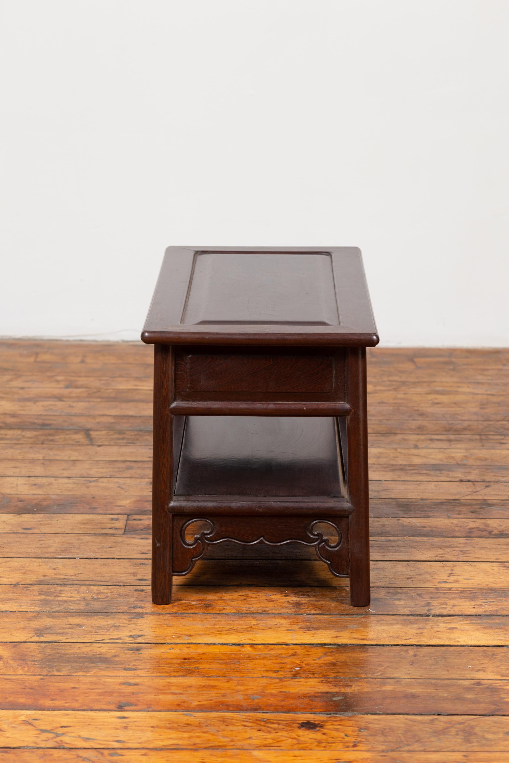 Chinese Vintage Rosewood Low Side Table with Two Drawers and Shelf For Sale 8