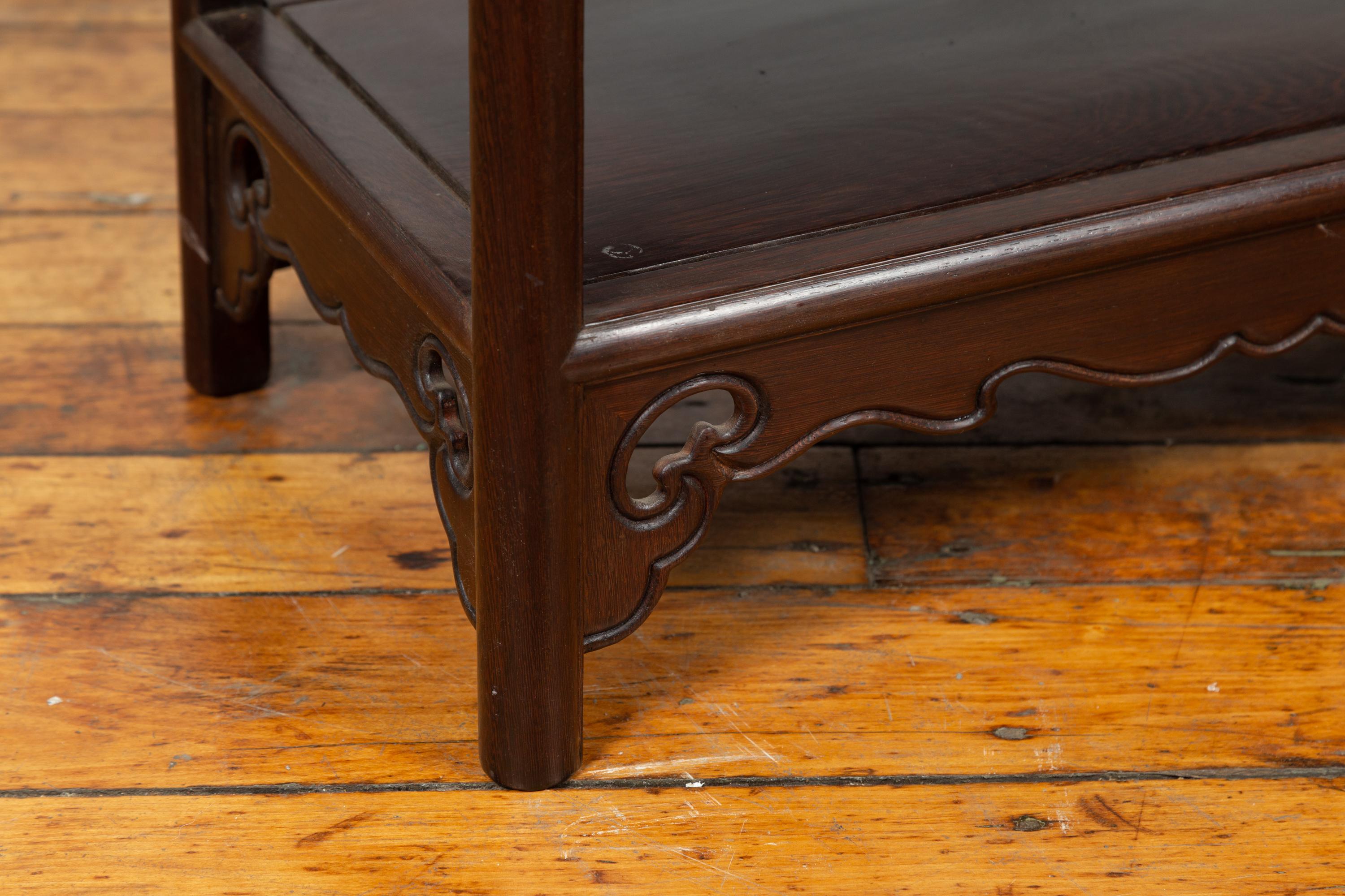 Chinese Vintage Rosewood Low Side Table with Two Drawers and Shelf For Sale 2