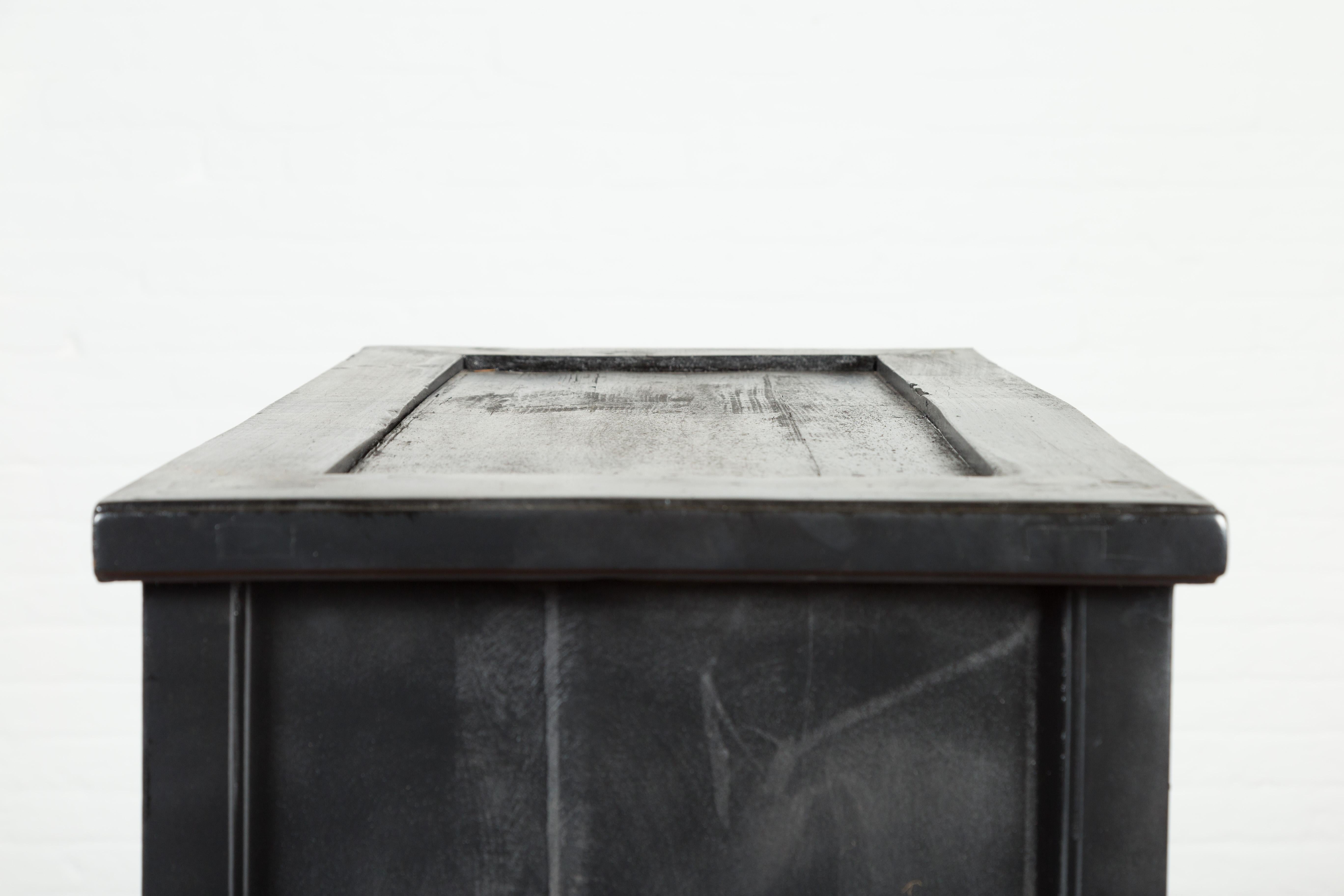 Chinese Vintage Small Cabinet with Tapered Lines and Black Patina 3
