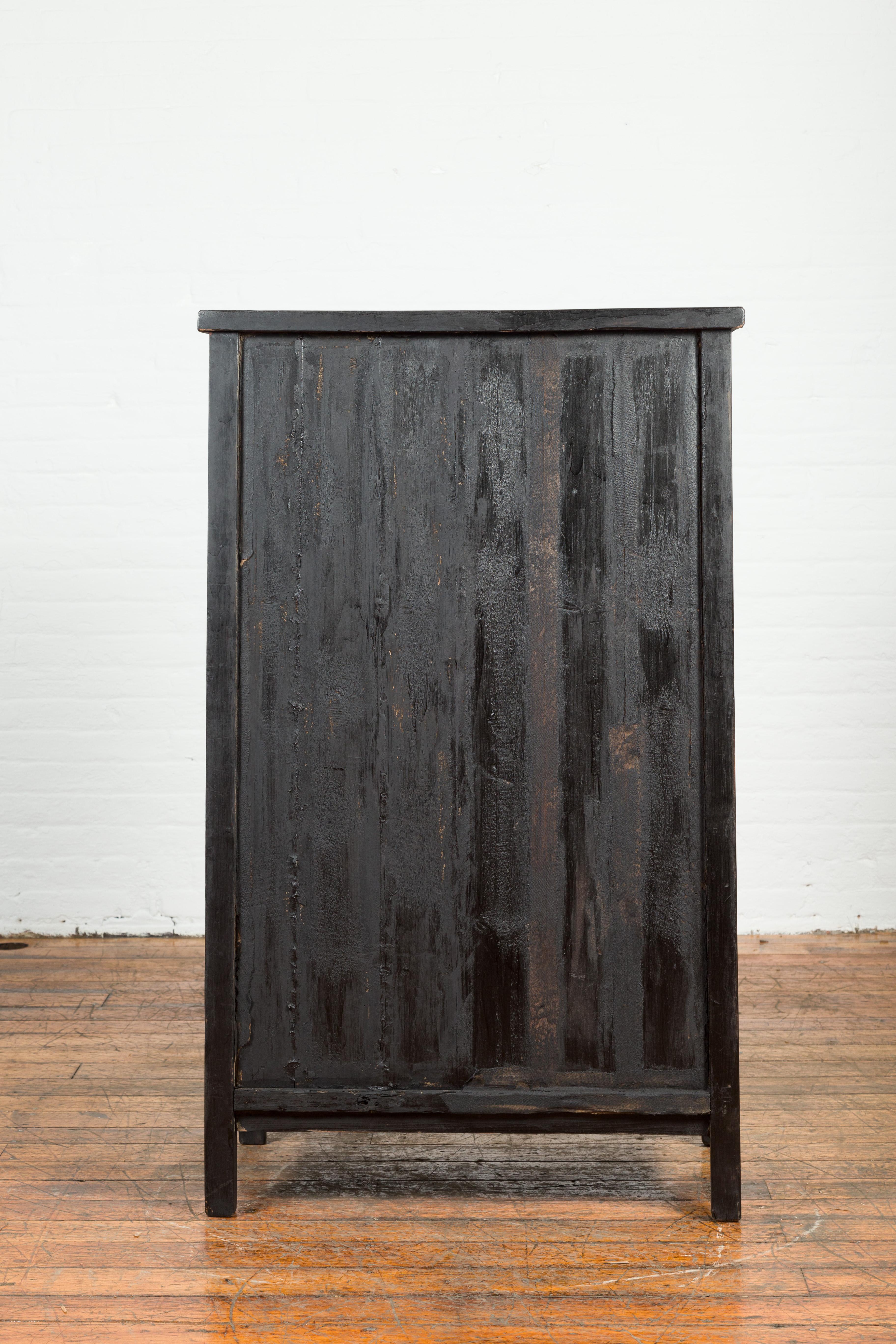 Chinese Vintage Small Cabinet with Tapered Lines and Black Patina 4