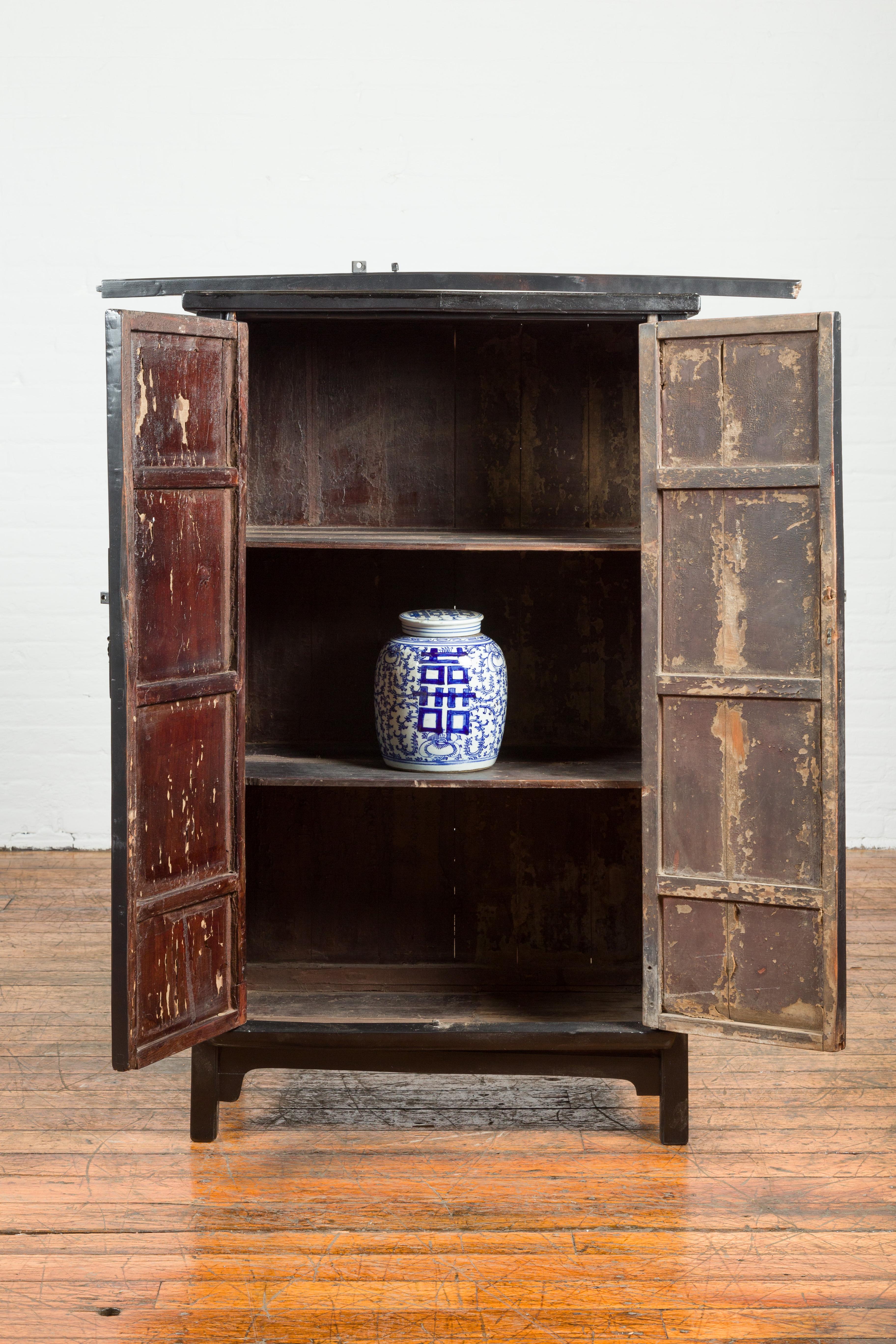 Chinese Vintage Small Cabinet with Tapered Lines and Black Patina In Good Condition In Yonkers, NY