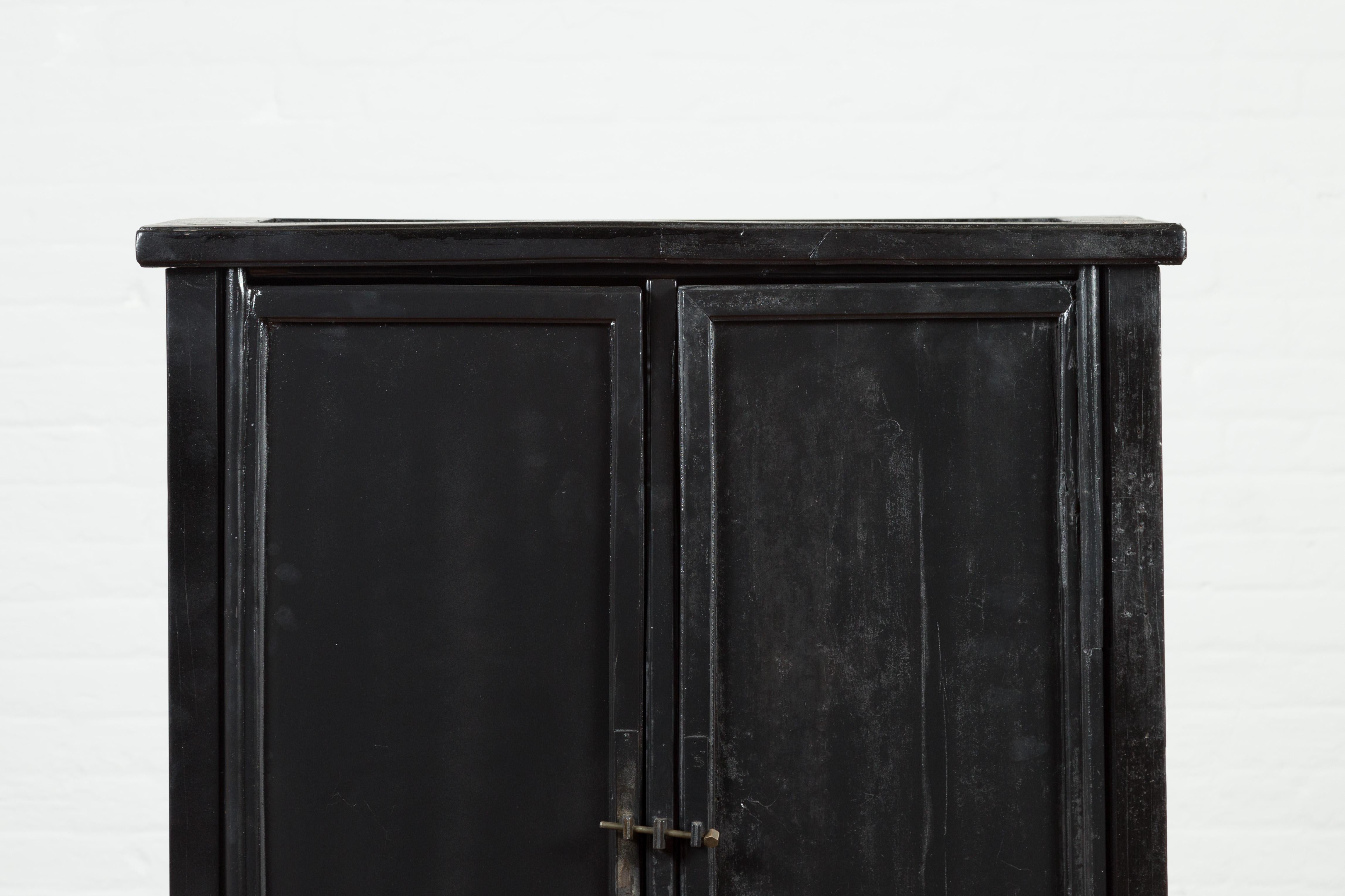 20th Century Chinese Vintage Small Cabinet with Tapered Lines and Black Patina