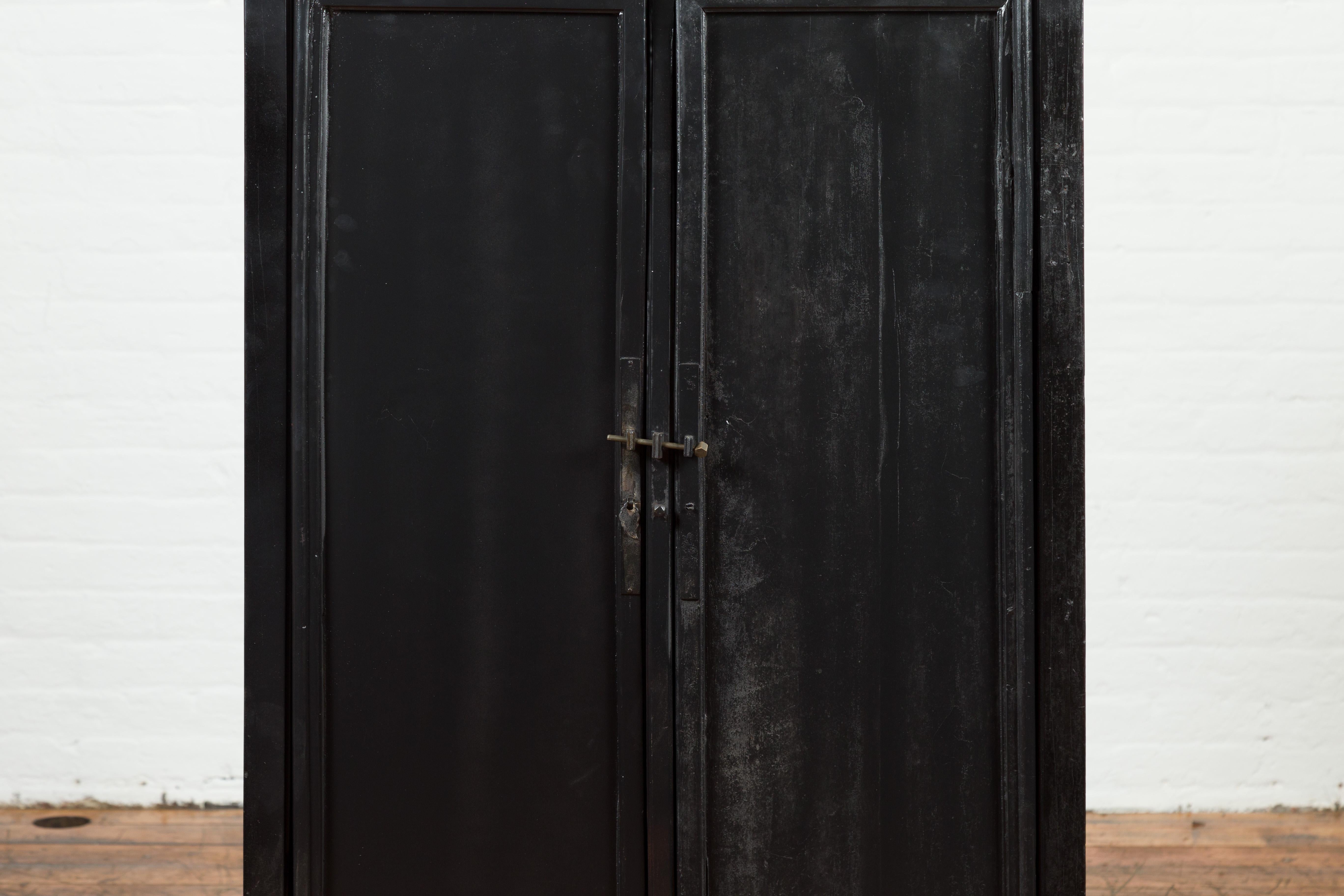 Wood Chinese Vintage Small Cabinet with Tapered Lines and Black Patina