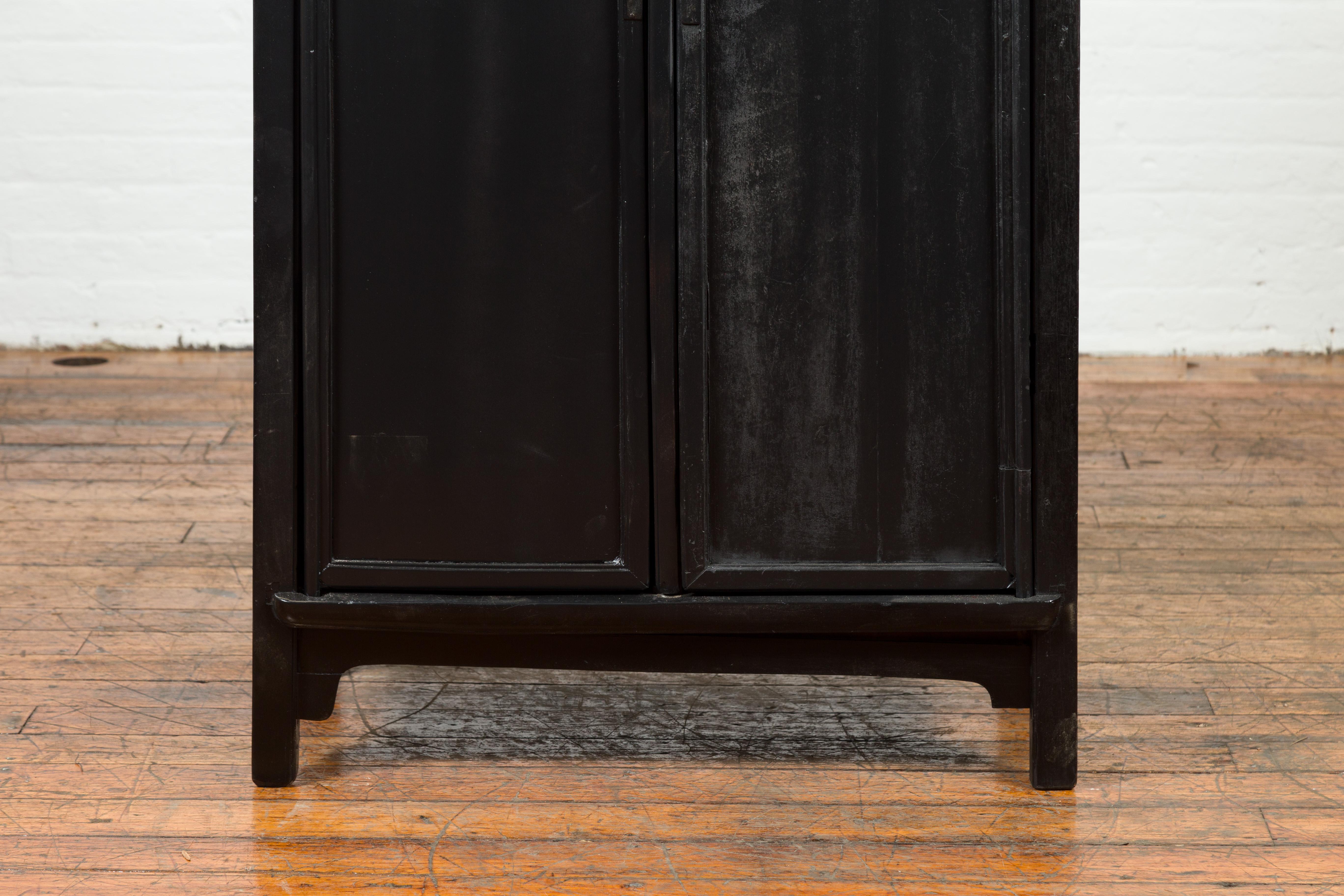 Chinese Vintage Small Cabinet with Tapered Lines and Black Patina 1