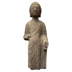Chinese Vintage Stone Carving Standing Buddha with One Missing Hand