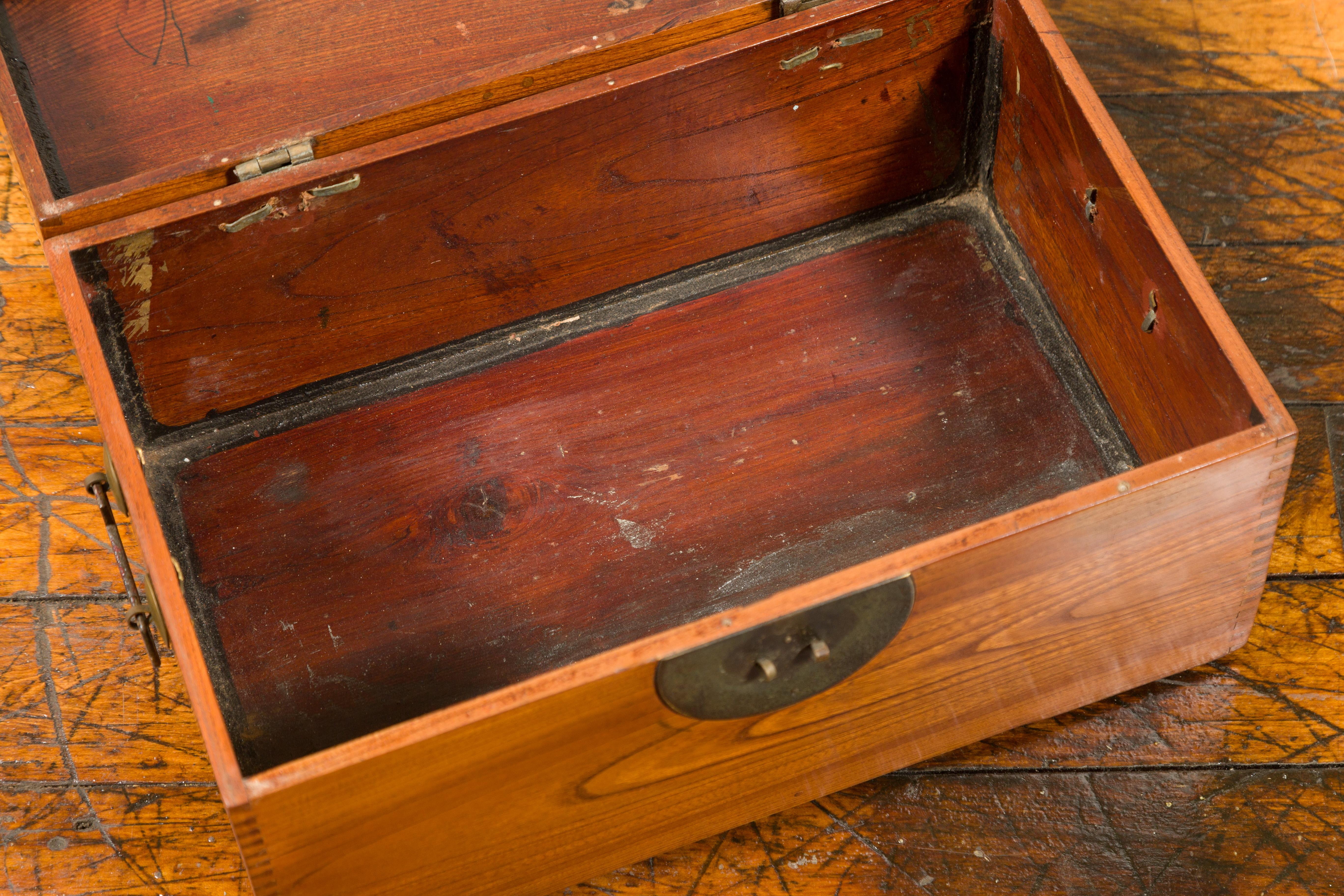 Vintage Wooden Treasure Box with Traditional Bronze Hardware In Good Condition In Yonkers, NY