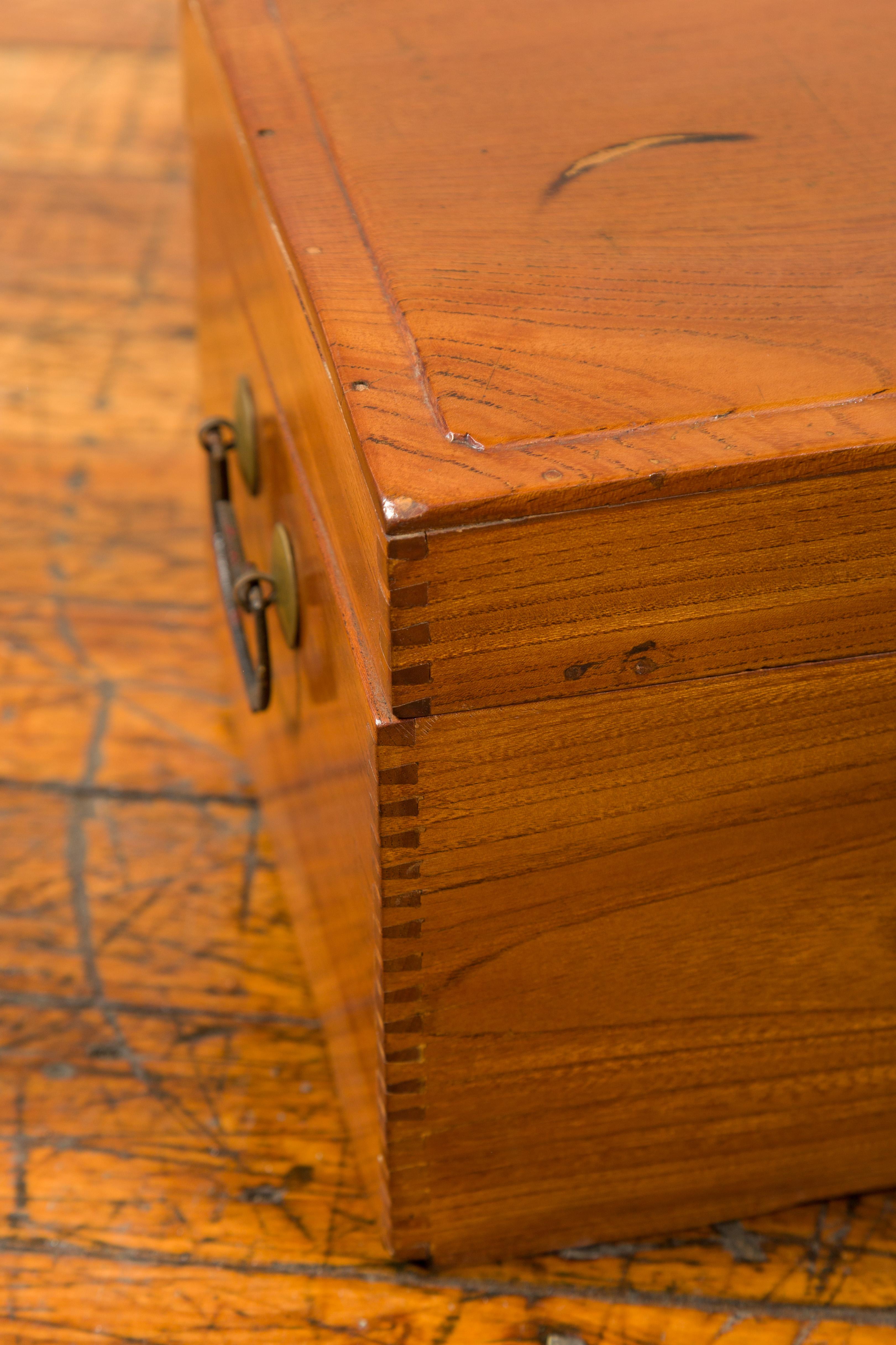 Wood Chinese Vintage Treasure Box with Traditional Bronze Hardware For Sale