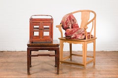 Chinese Vintage Unusual Bamboo Openwork Basket with Two Enclosed Shelves