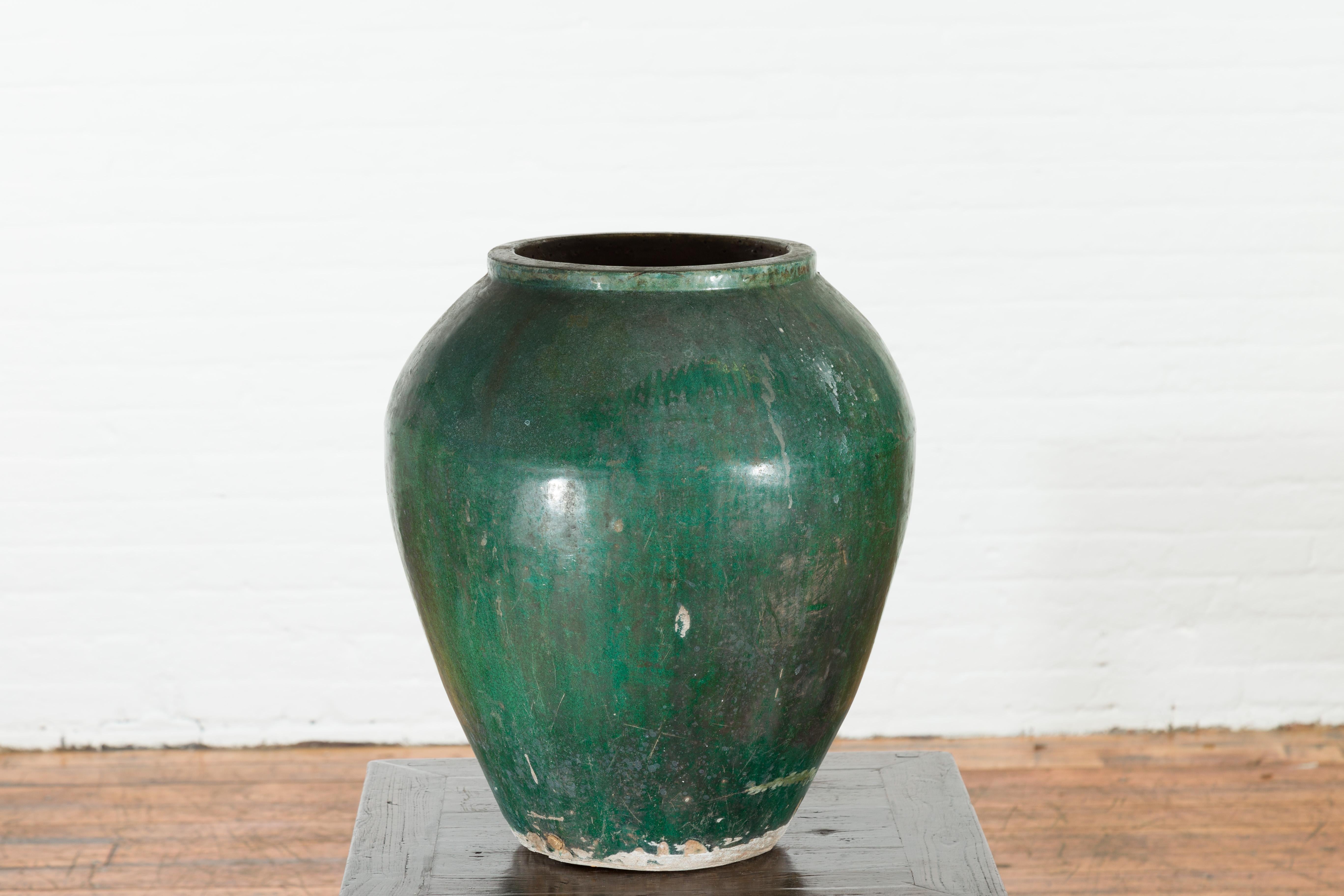 Chinese Vintage Water Jar with Verde Patina and Weathered Appearance 5