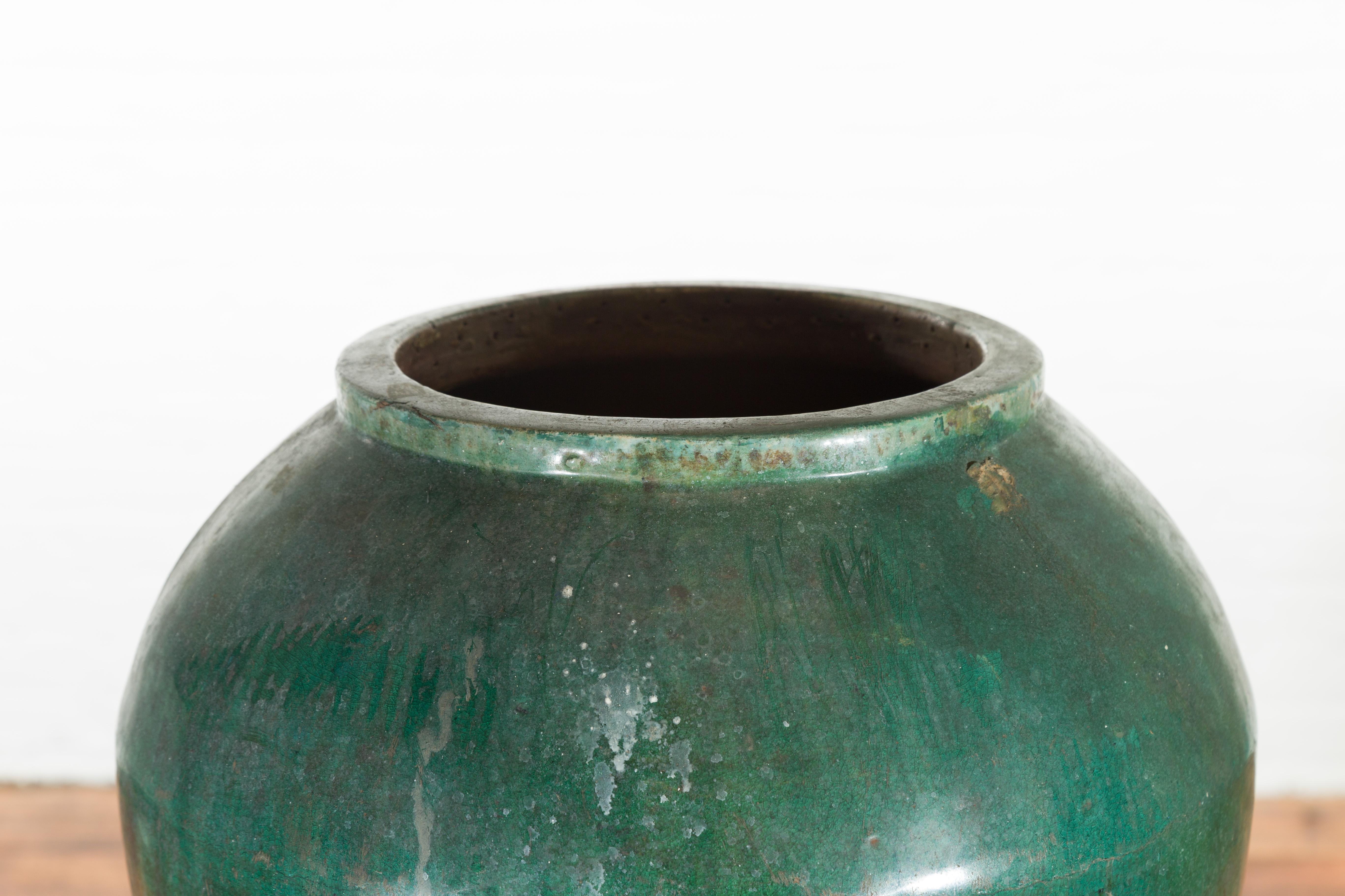 Chinese Vintage Water Jar with Verde Patina and Weathered Appearance 2