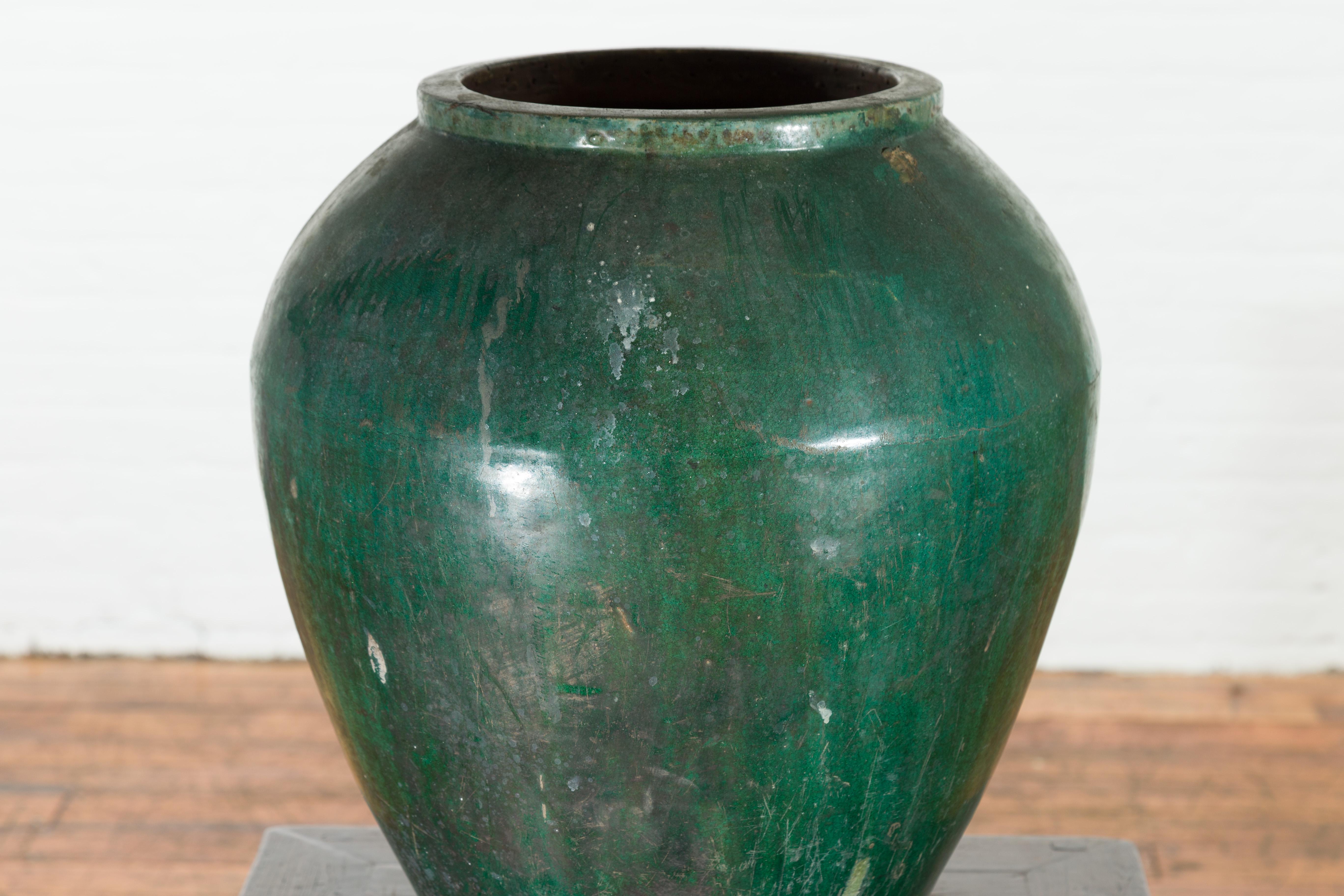 Chinese Vintage Water Jar with Verde Patina and Weathered Appearance 3