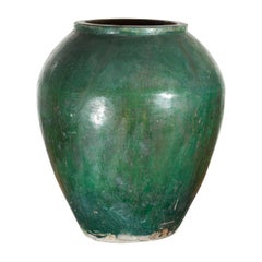 Chinese Vintage Water Jar with Verde Patina and Weathered Appearance