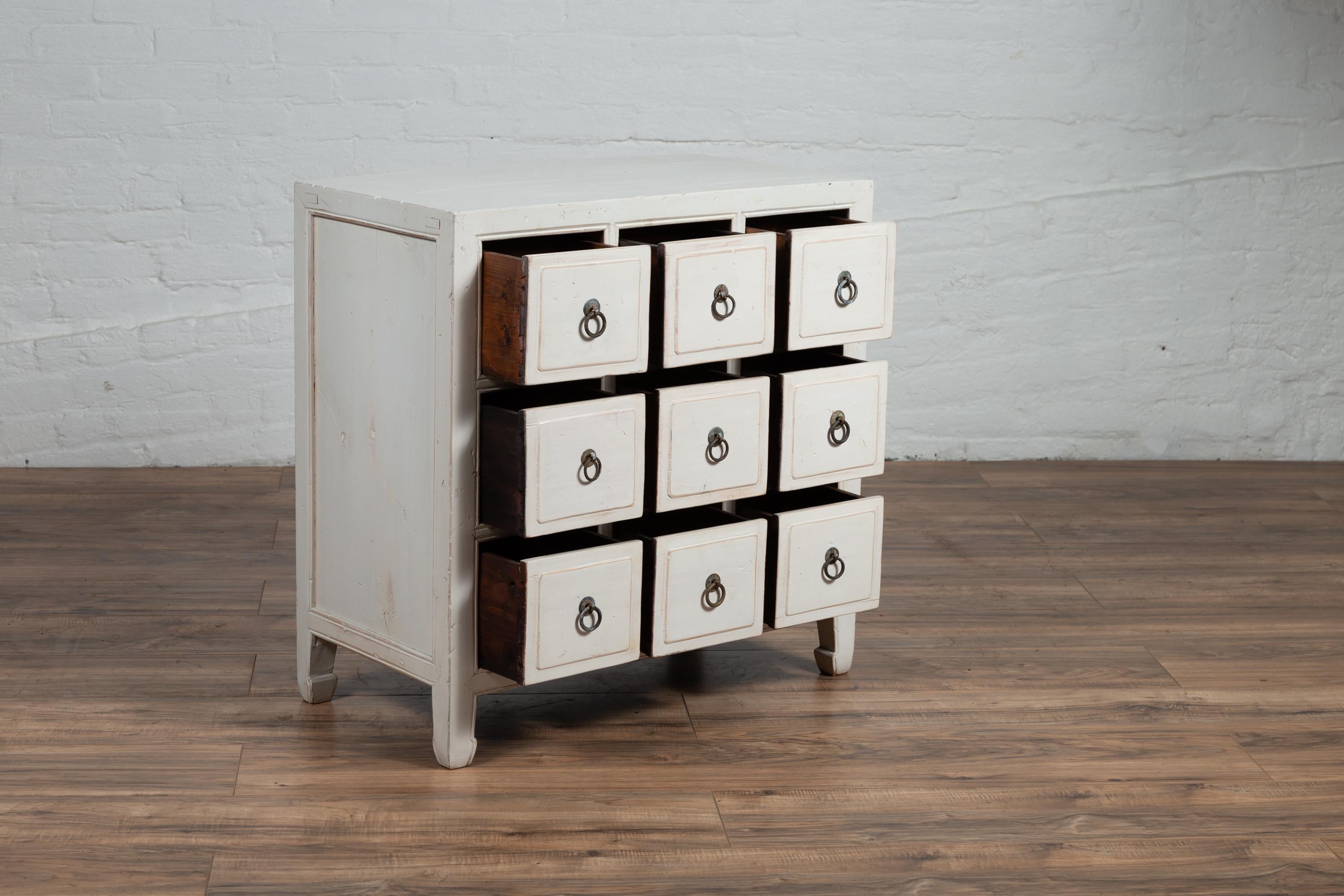 Chinese Vintage White Painted Wood Nine-Drawer Apothecary Chest, circa 1950 5