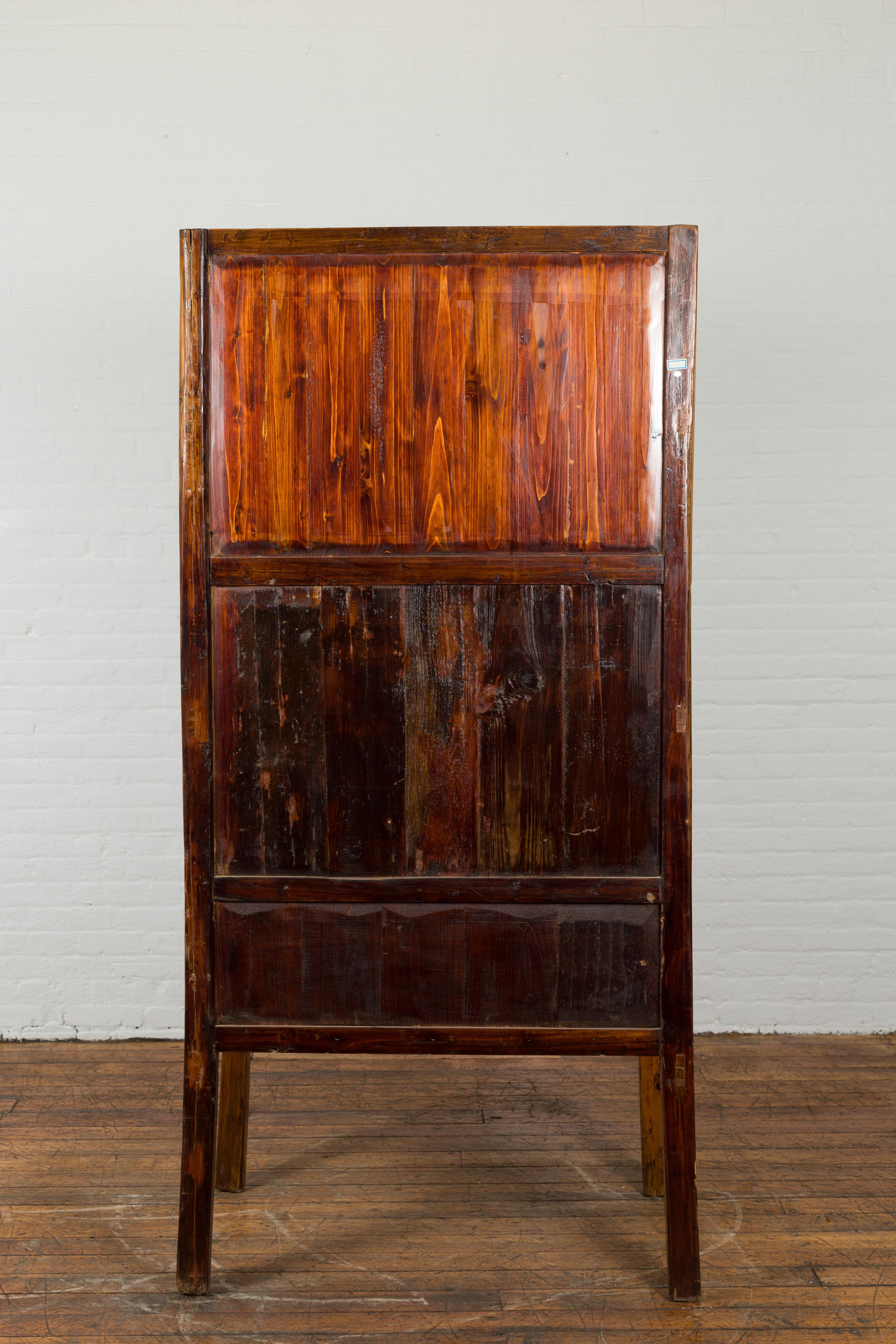 Chinese Vintage Wood and Bamboo Cabinet with Double Doors and Openwork Apron For Sale 6