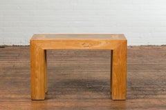 Chinese Vintage Wooden Bench with Antique Courtyard Stone Top Inlay